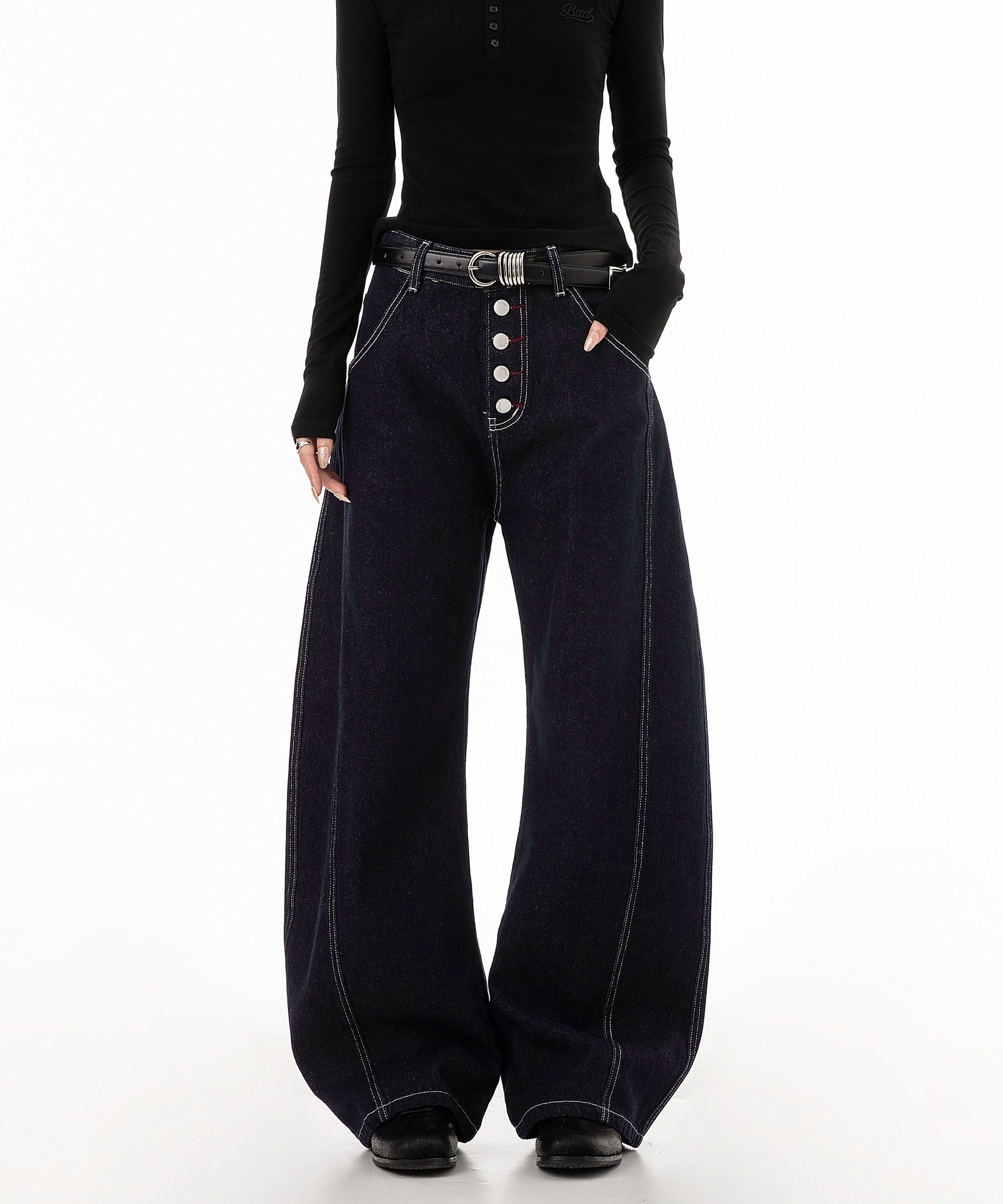 ICH MODE 美式复古弯刀牛仔裤女夏季廊形阔腿裤休闲裤宽松直筒裤