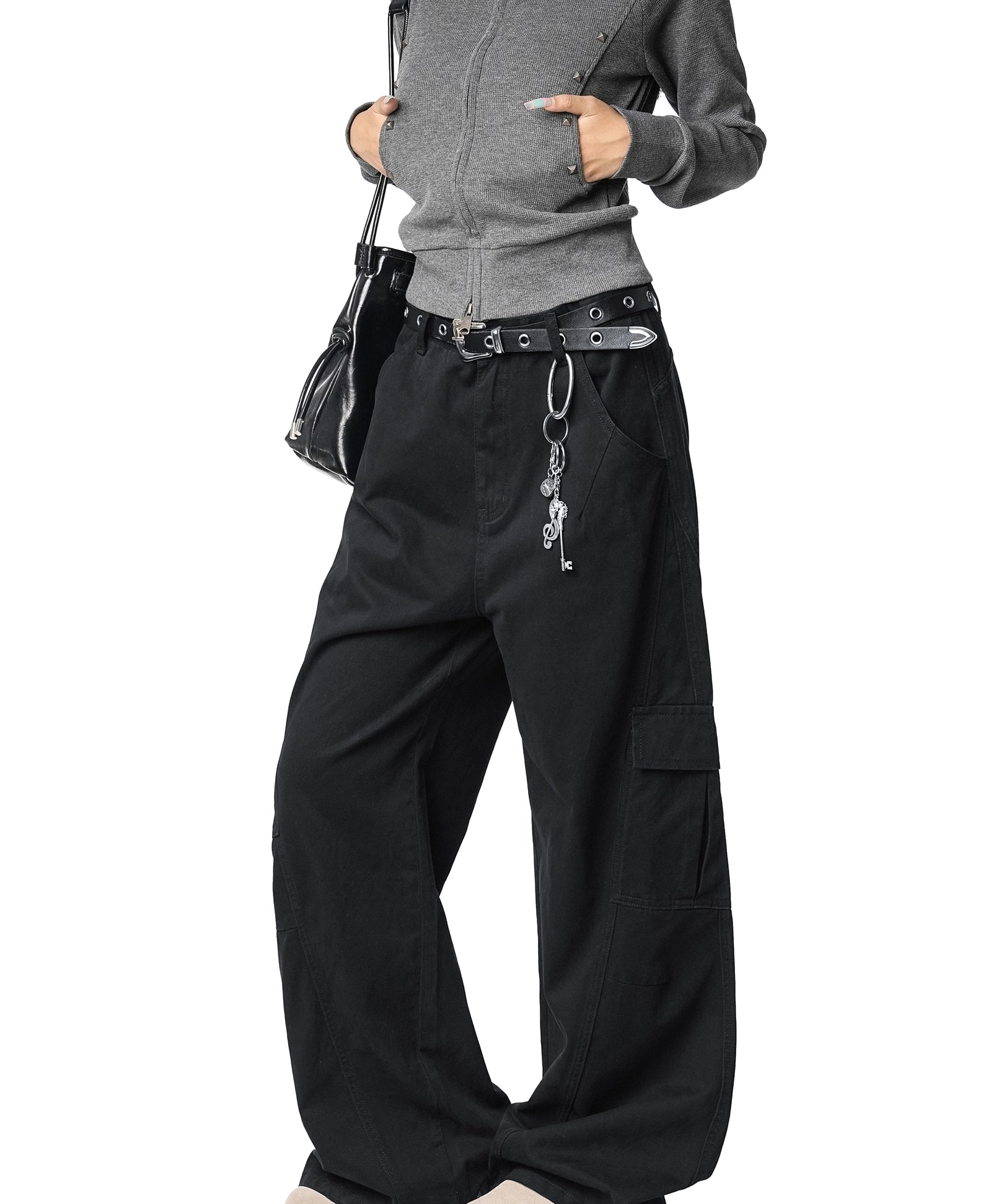 ICH MODE 美式复古宽松阔腿休闲裤女秋冬百搭直筒裤工装裤运动裤