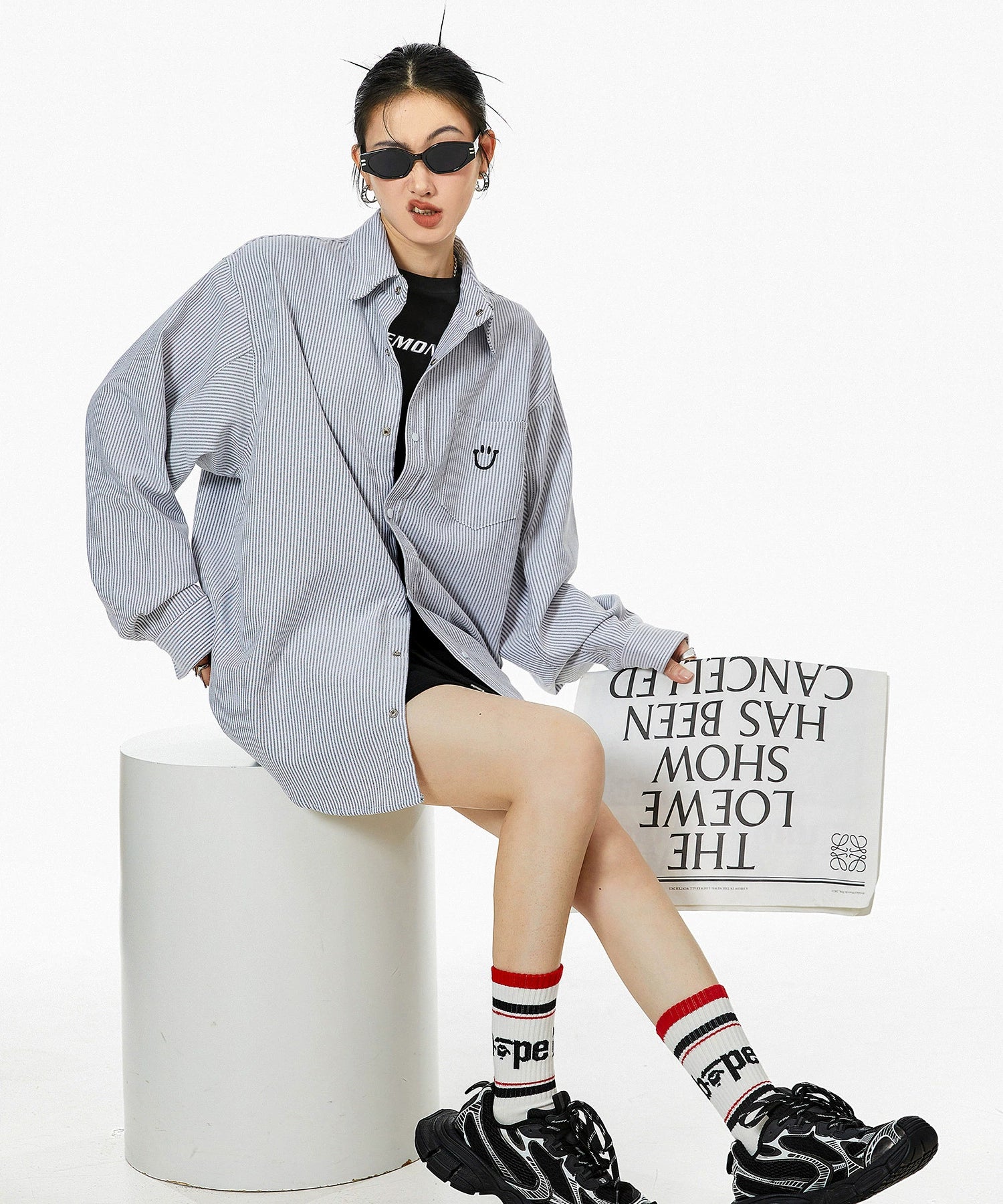 ICH MODE 美式复古条纹衬衫女秋2025新款宽松流行衬衣外套上衣