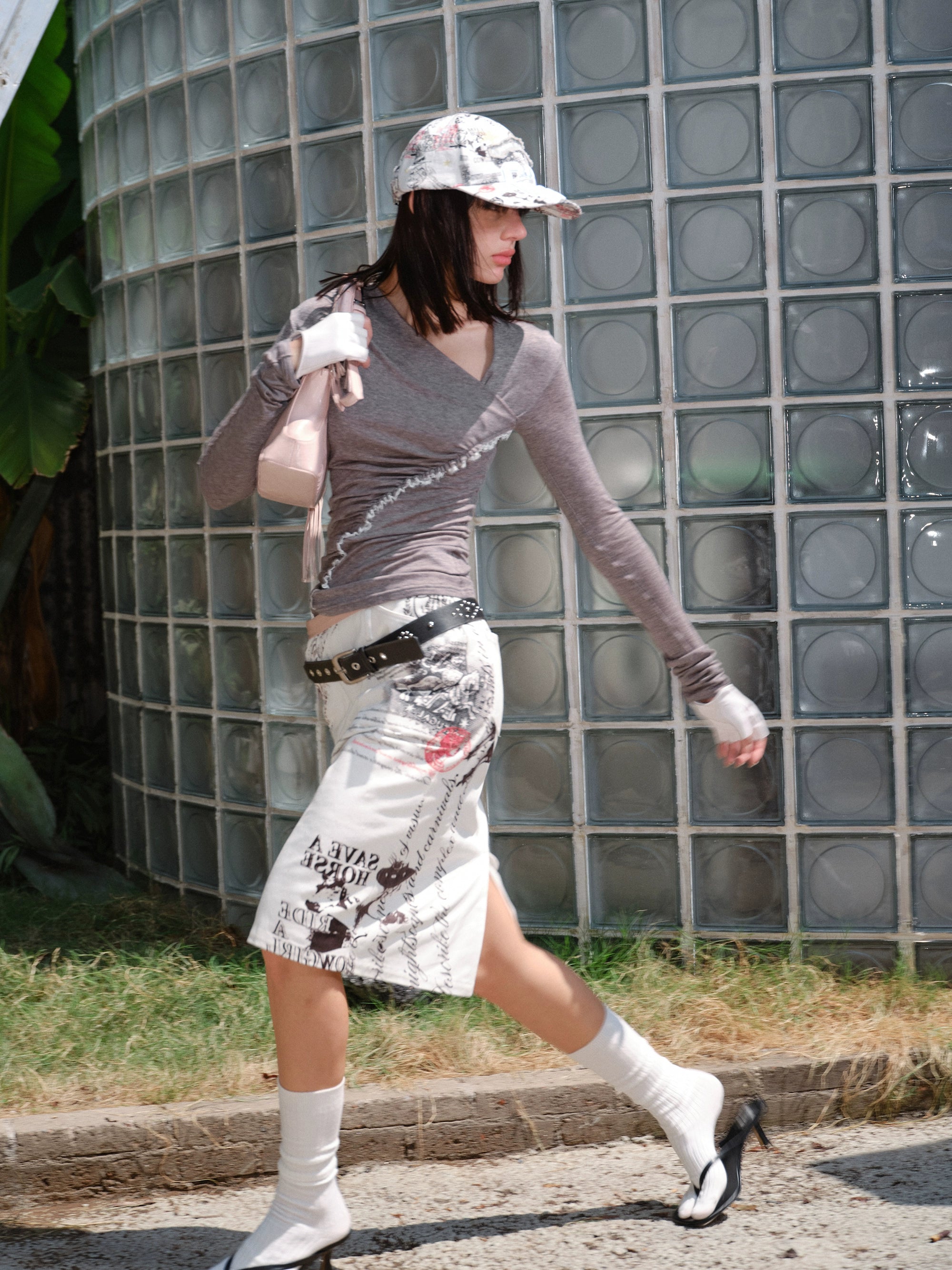 2th Desire天丝羊毛蕾丝花边褶皱设计感修身弹力长袖打底衫上衣