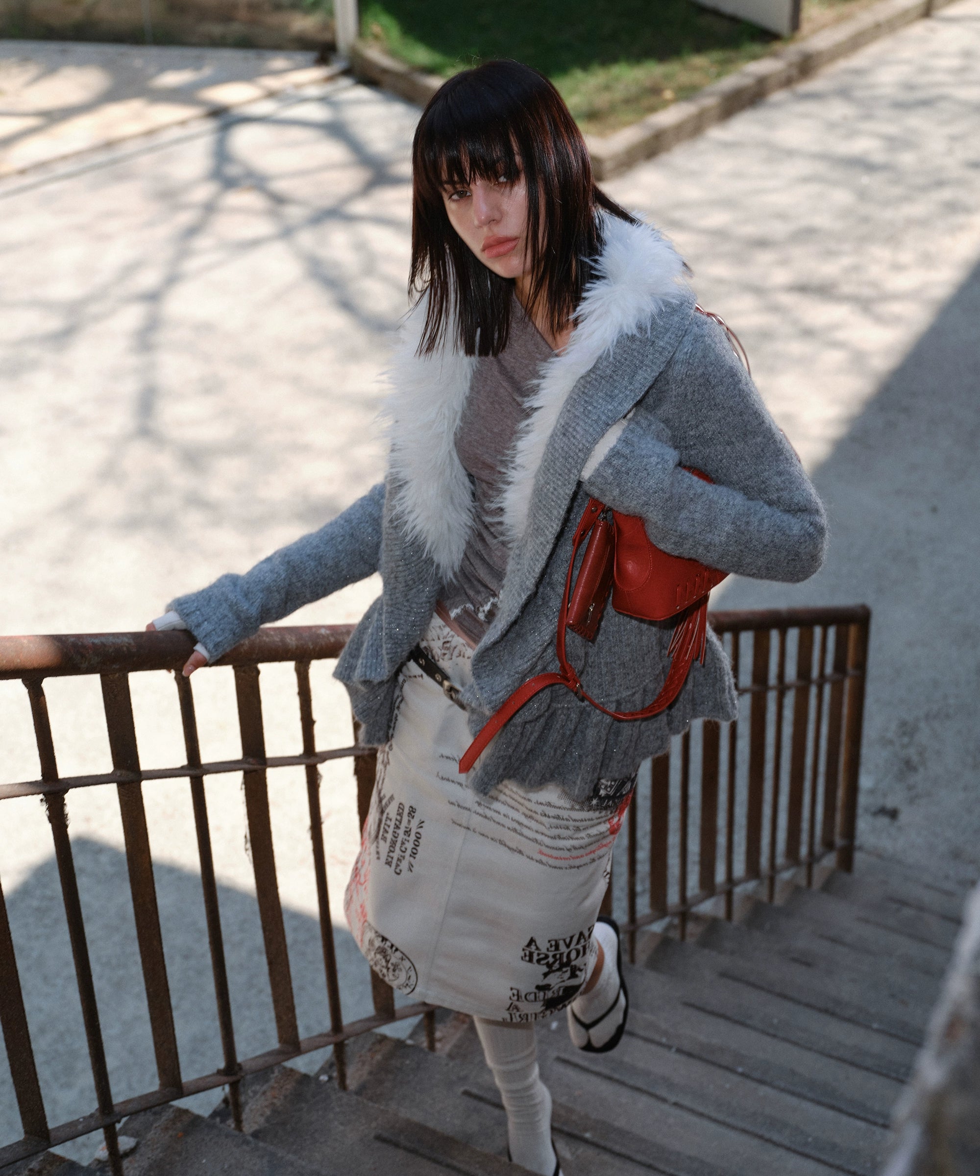 2th Desire原创复古毛衣秋冬慵懒松弛感大毛领中长款针织衫外套