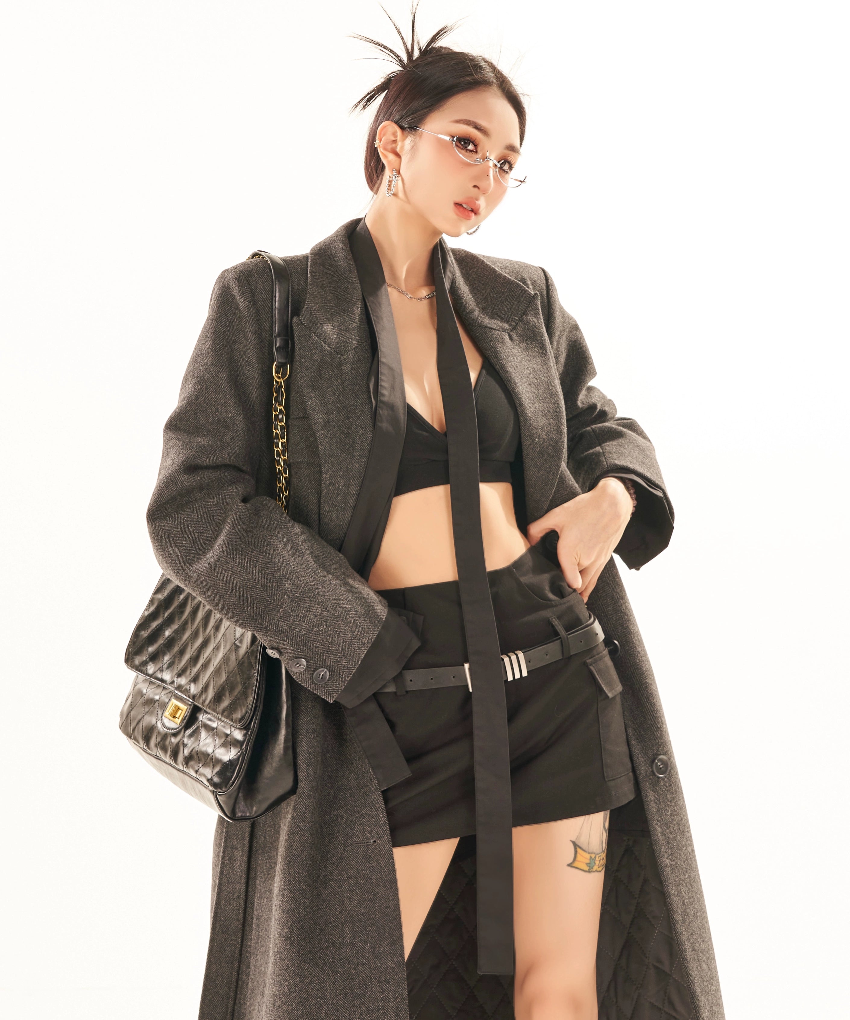 野生zerocircle灰色正肩西装式羊毛呢大衣女冬高级感加厚长款外套