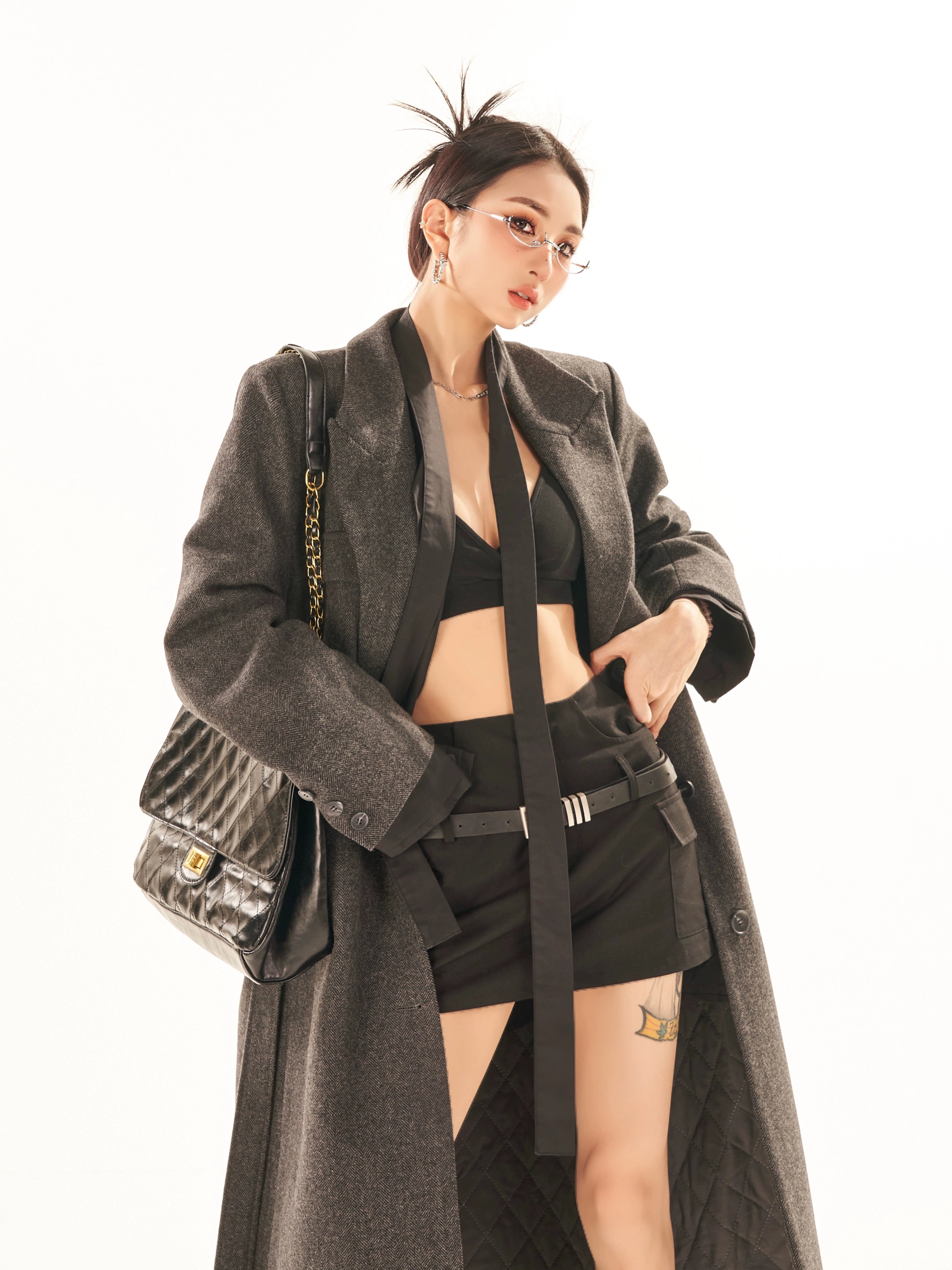 野生zerocircle灰色正肩西装式羊毛呢大衣女冬高级感加厚长款外套