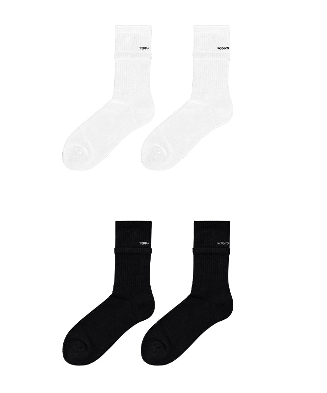 长绒棉吸汗透气黑白双色假两层品牌英文刺绣长袜TERRAINCOGNITA