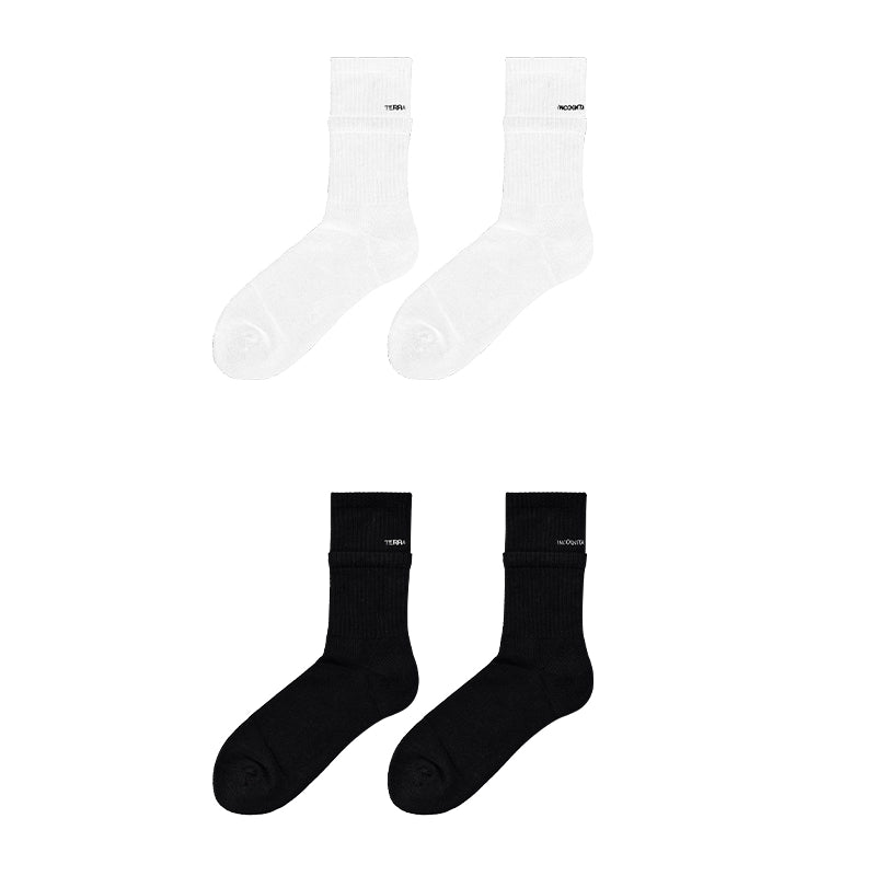 长绒棉吸汗透气黑白双色假两层品牌英文刺绣长袜TERRAINCOGNITA