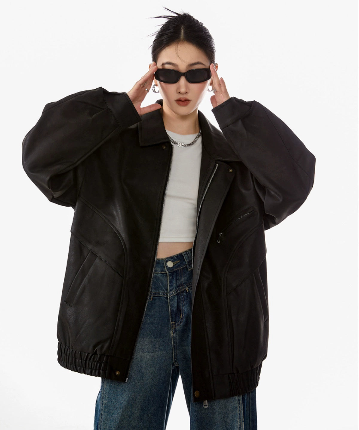 ICH MODE 美式复古皮衣外套女秋冬宽松休闲开衫夹克2025新款上衣