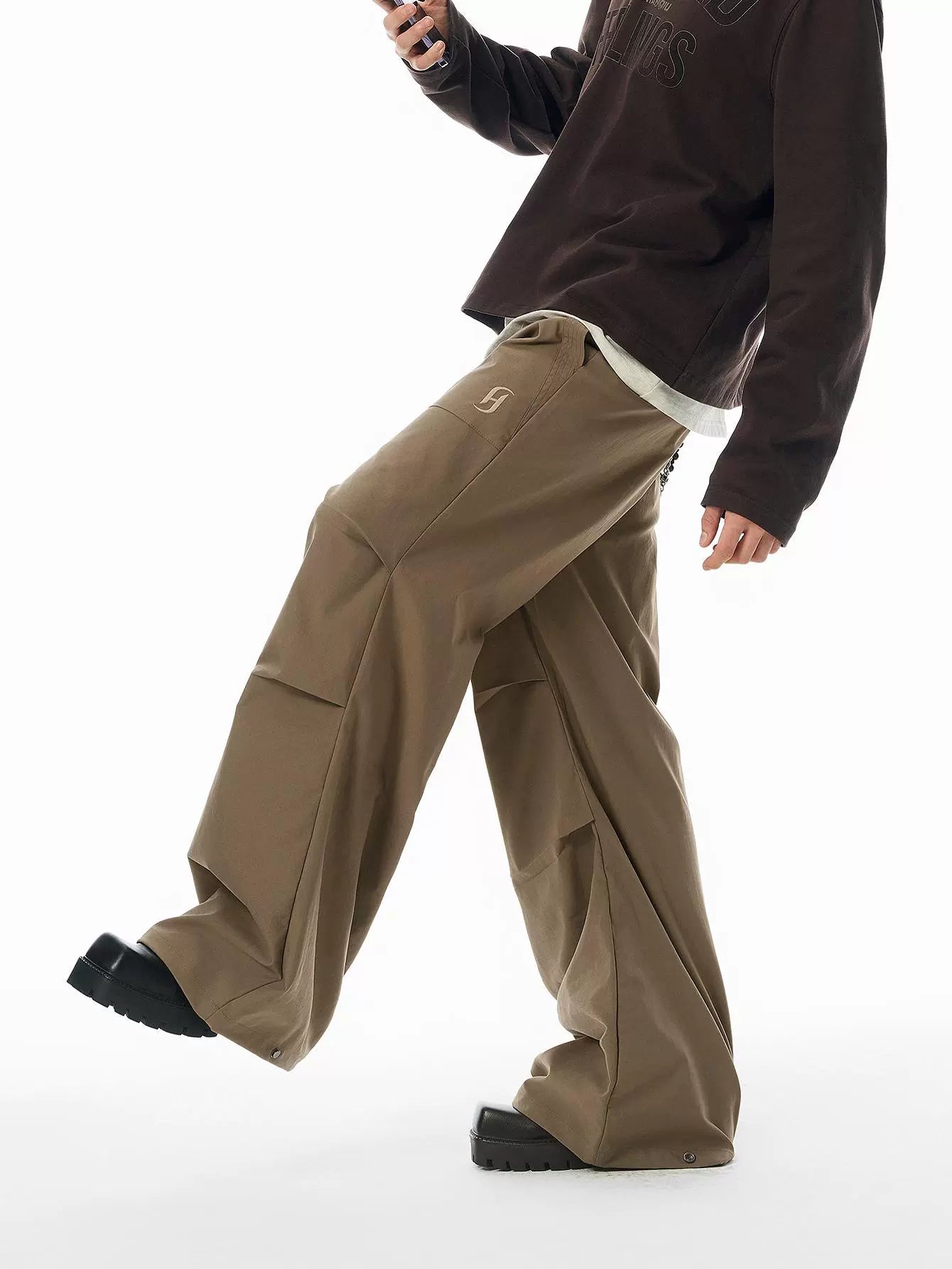 【限时特价】JHYQ春秋美式褶皱伞兵工装裤男潮牌宽松可束脚休闲裤