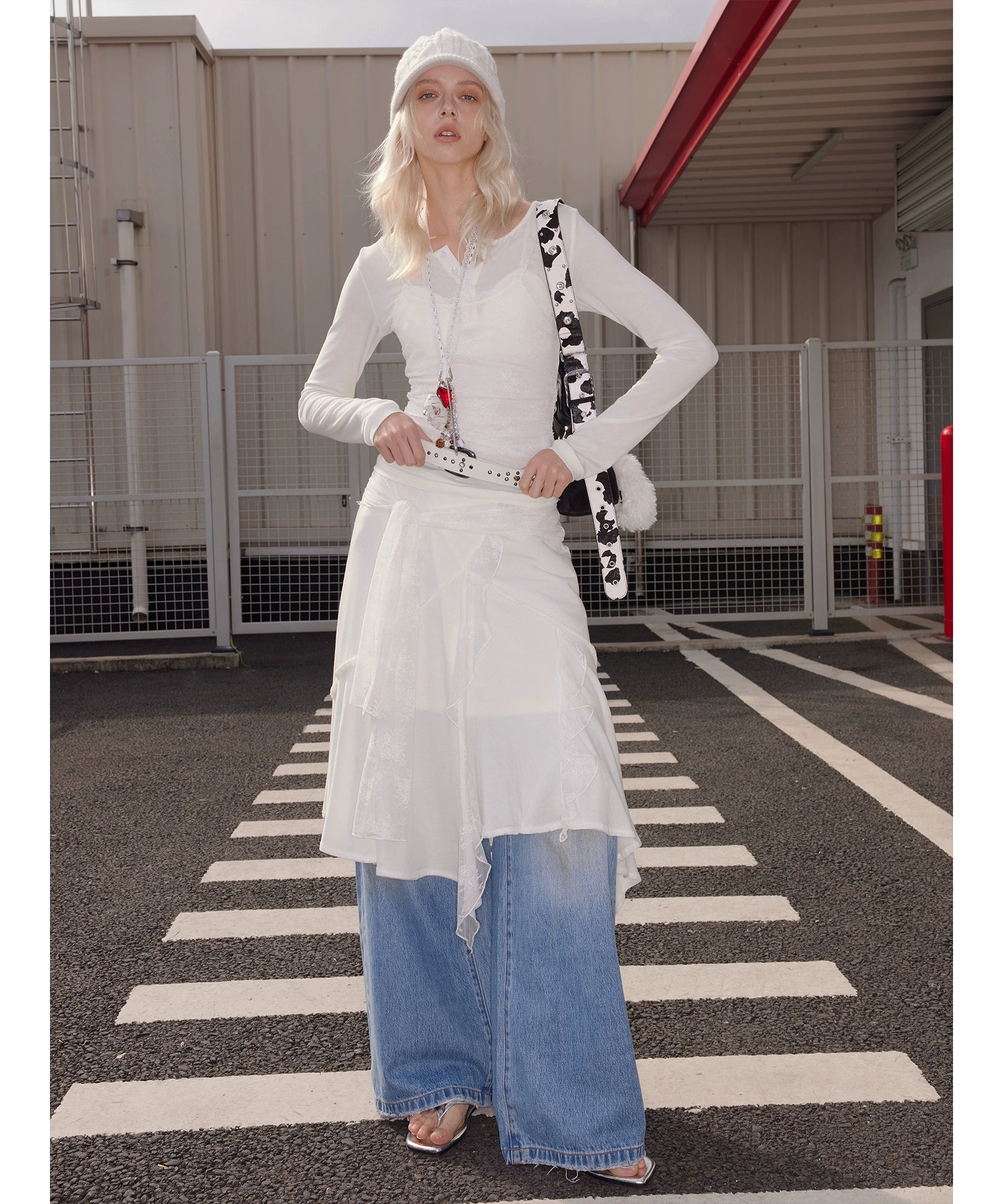 2th Desire莱赛尔蕾丝撞色拼接真两件羊毛针织长袖打底内搭上衣女