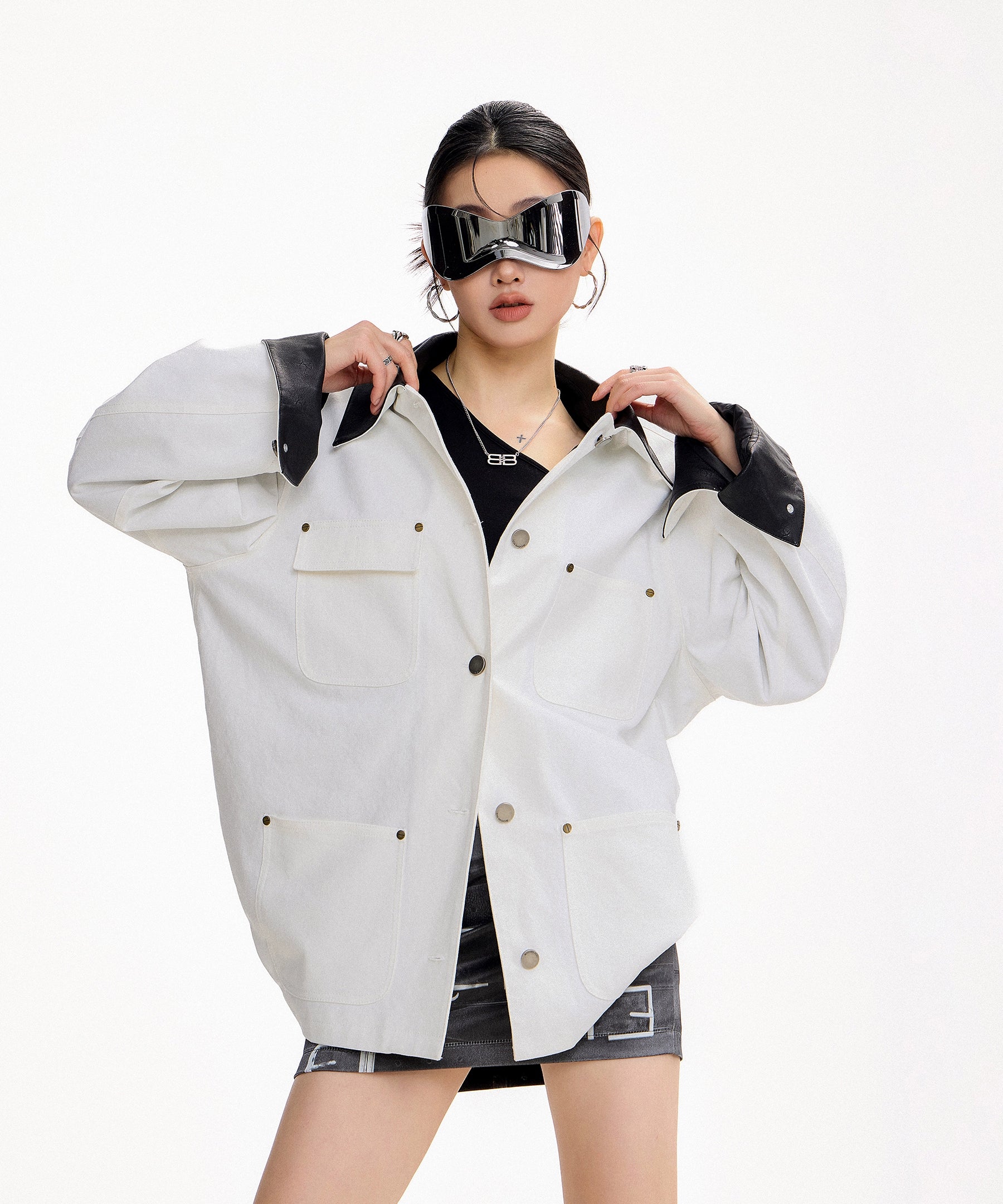 ICH MODE 美式复古巴恩风短款风衣外套女秋冬季宽松开衫夹克上衣