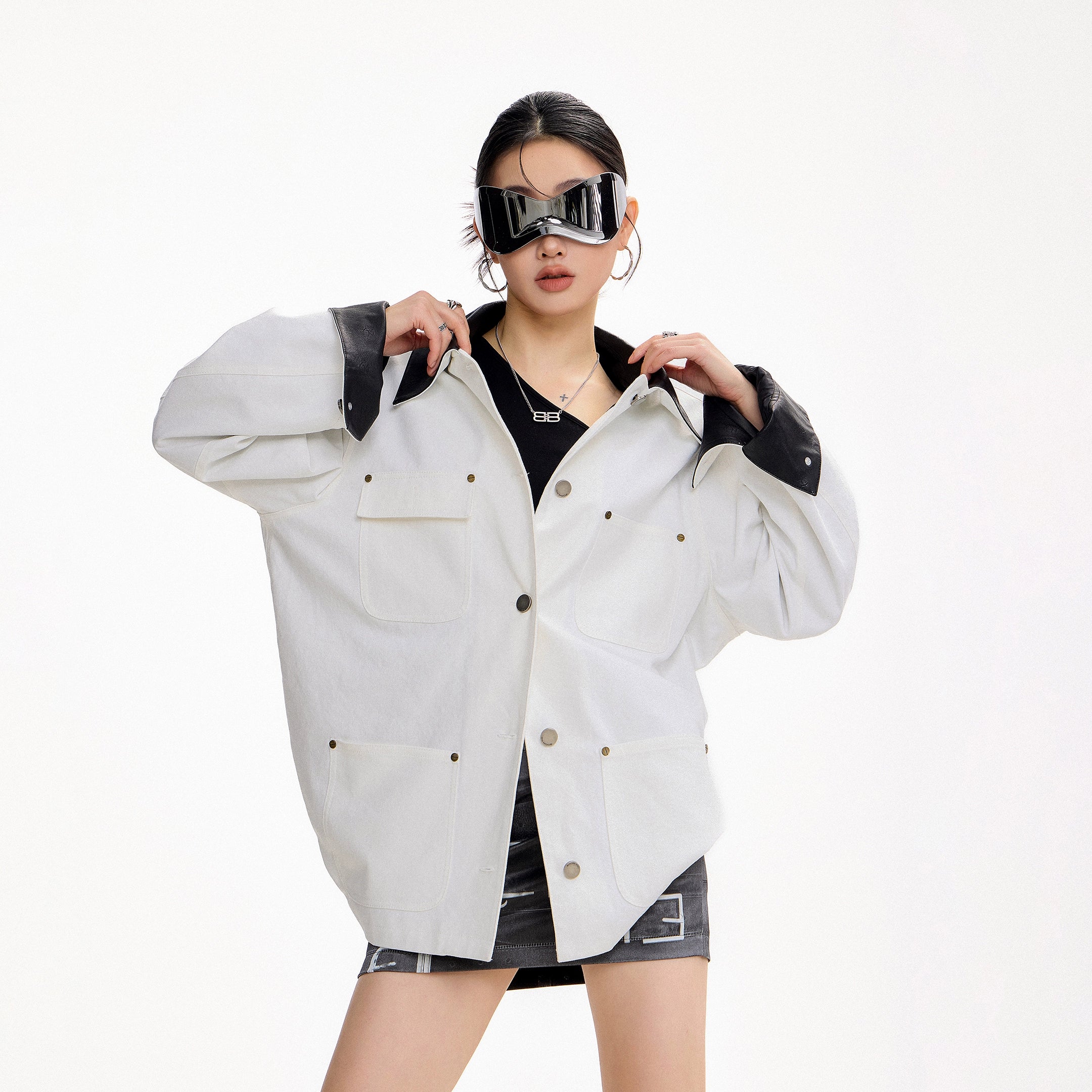 ICH MODE 美式复古巴恩风短款风衣外套女秋冬季宽松开衫夹克上衣