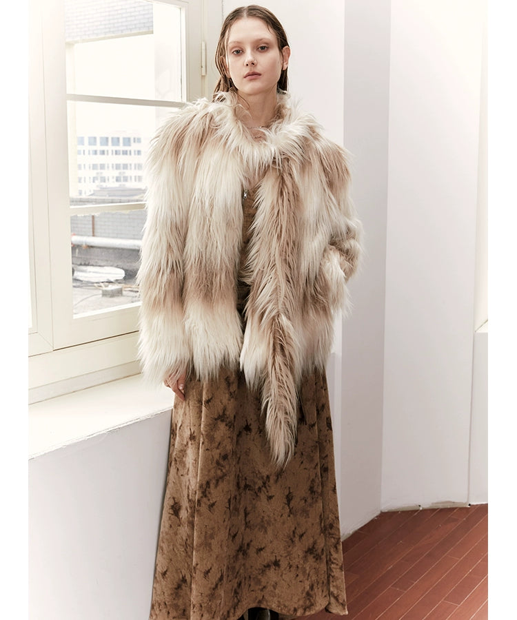 2th Desire原创环保皮草外套女秋冬毛绒保暖中长款加厚大衣外套