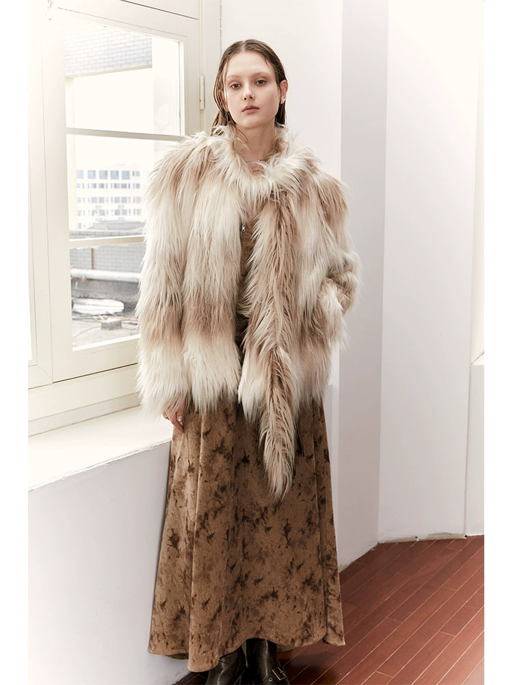 2th Desire原创环保皮草外套女秋冬毛绒保暖中长款加厚大衣外套