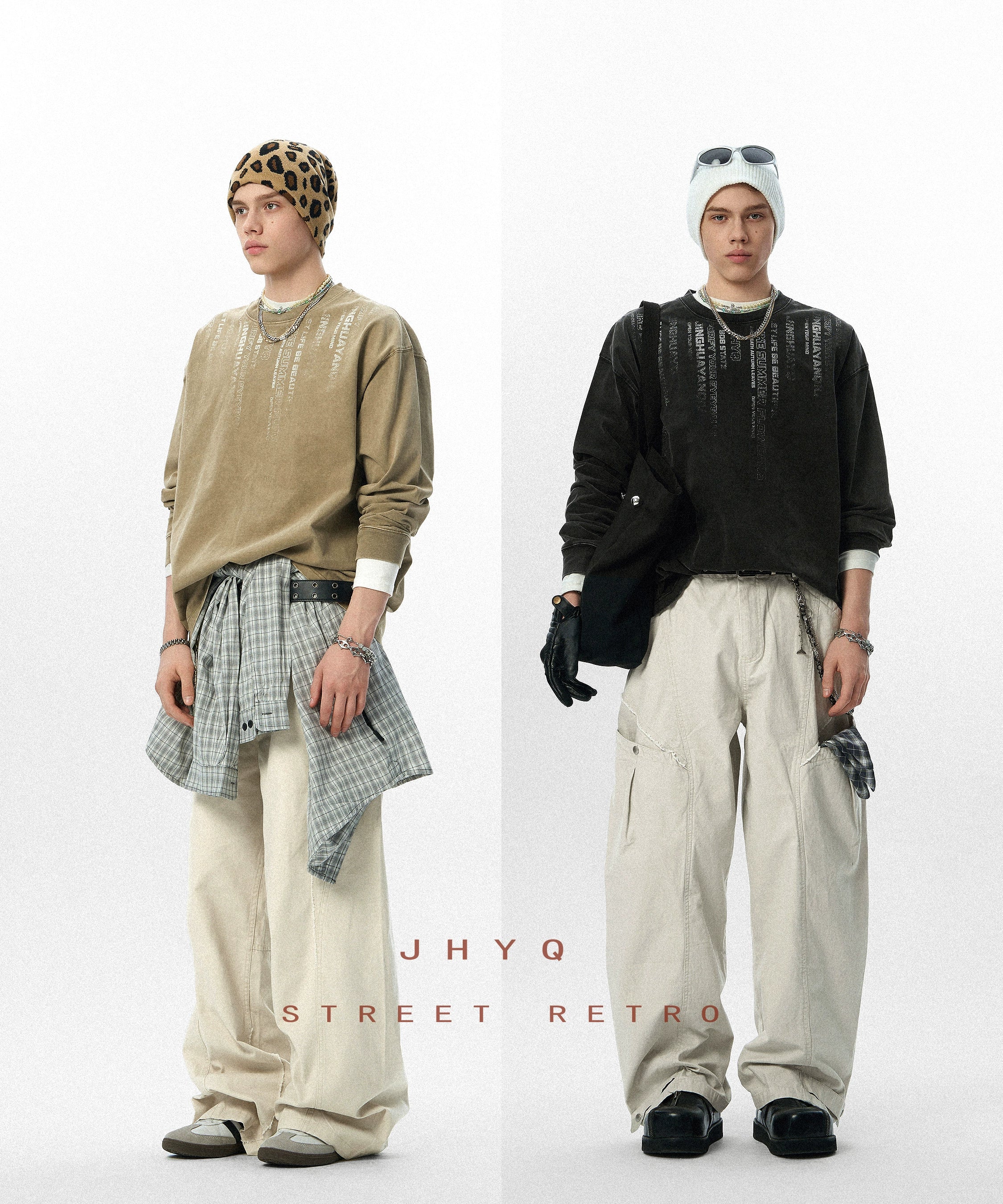 【代码】JHYQ秋季新款320G重磅美式水洗长袖T恤男士圆领休闲卫衣