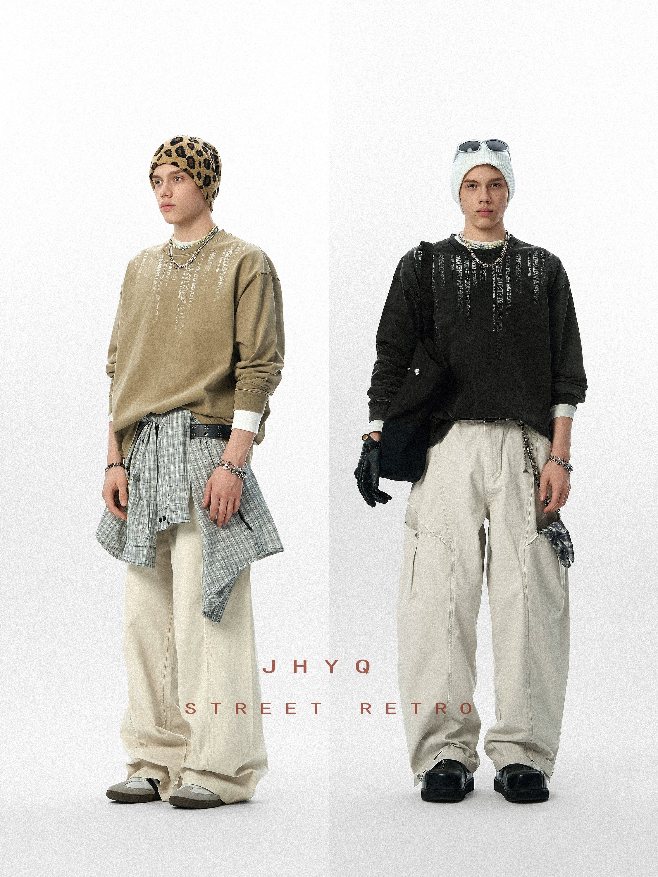 【代码】JHYQ秋季新款320G重磅美式水洗长袖T恤男士圆领休闲卫衣