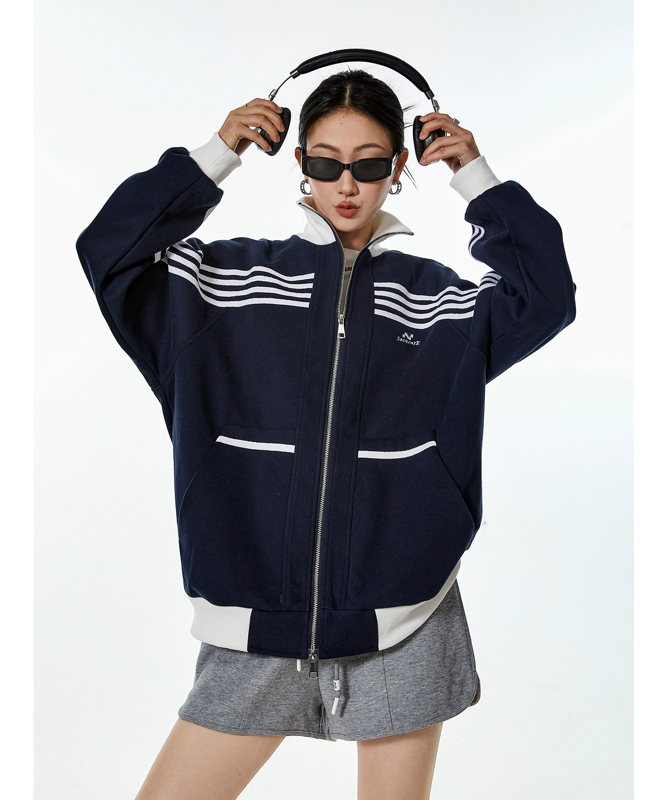 ICH MODE 美式复古休闲运动外套女秋冬宽松薄款开衫上衣2025新款