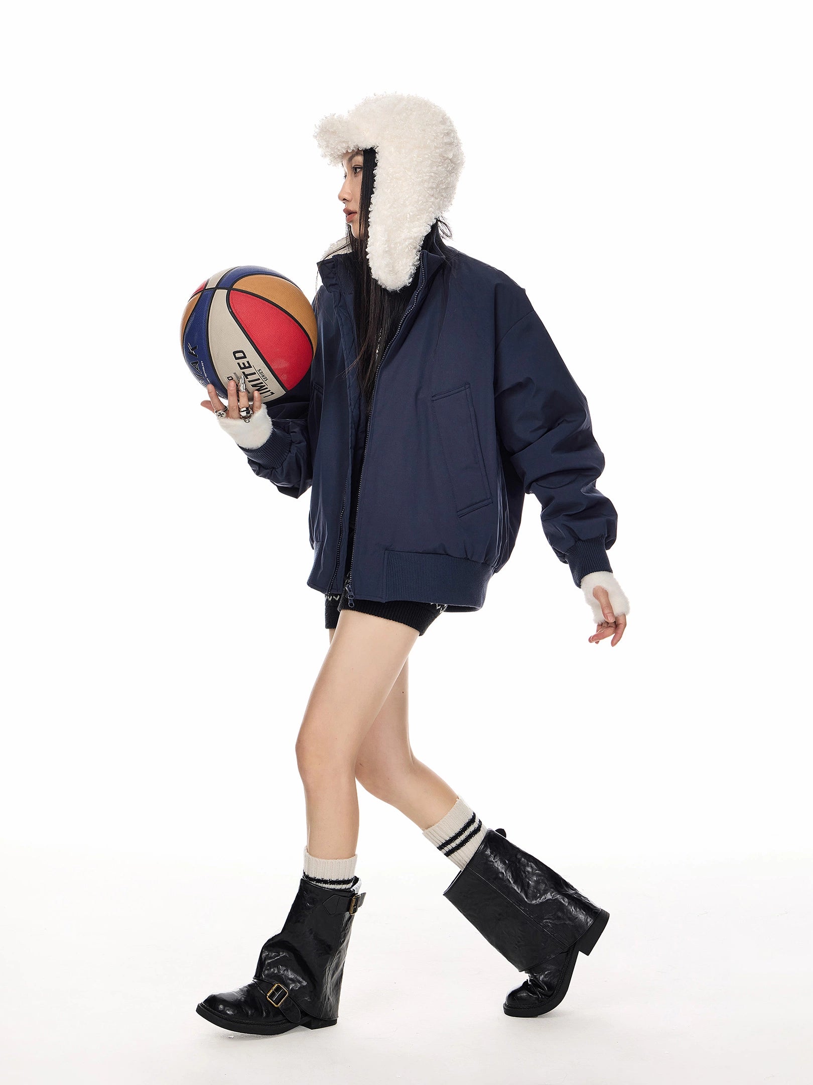 ICH MODE 90白鸭绒美式立领黑色轻薄羽绒服女冬季保暖宽松外套