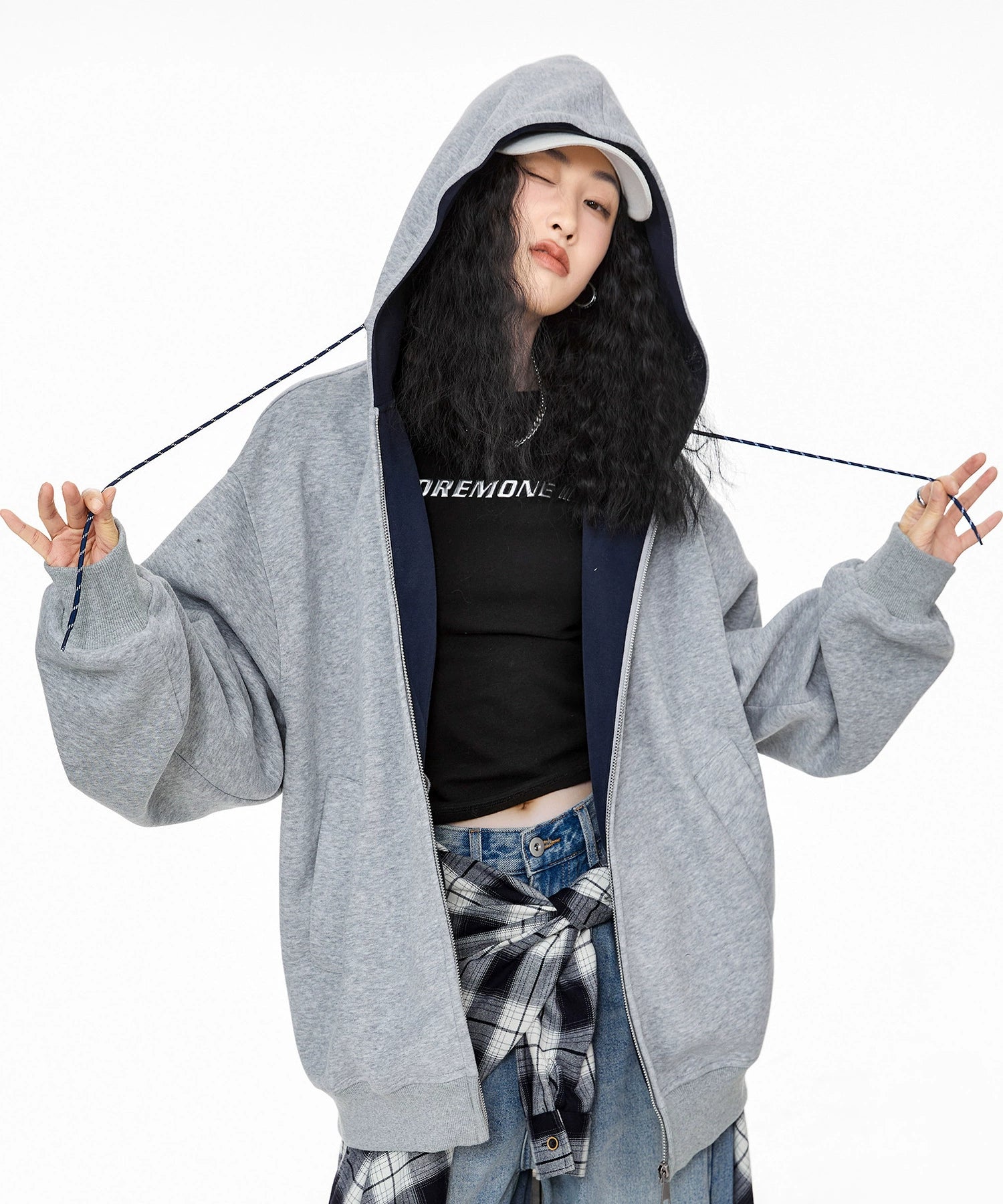 ICH MODE 美式复古加绒连帽外套女秋冬2025新款宽松卫衣开衫上衣