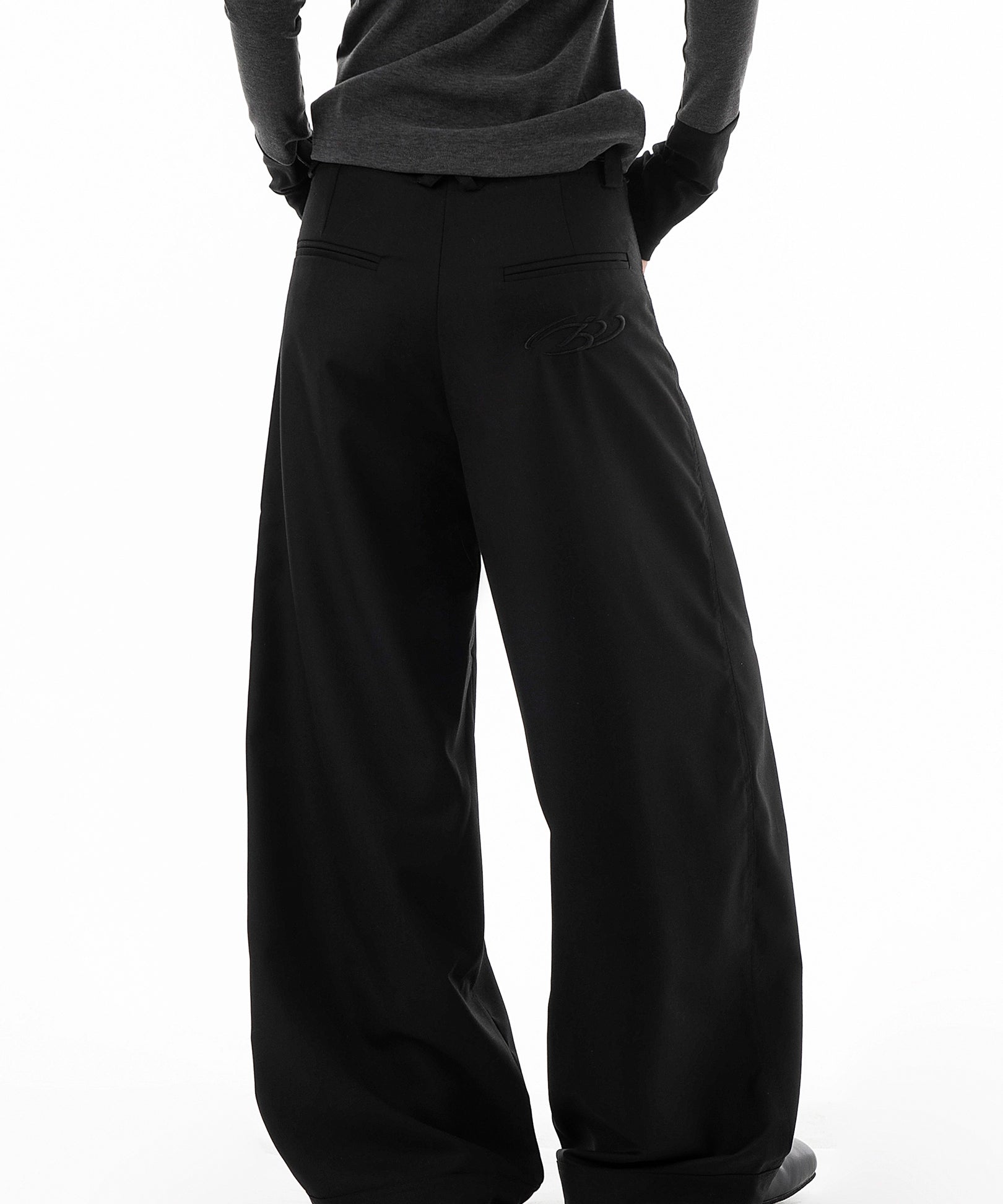 ICH MODE 美式复古刺绣休闲裤女秋冬宽松直筒裤阔腿裤垂感西装裤