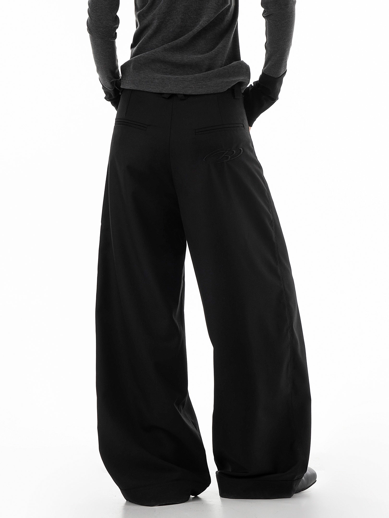 ICH MODE 美式复古刺绣休闲裤女秋冬宽松直筒裤阔腿裤垂感西装裤