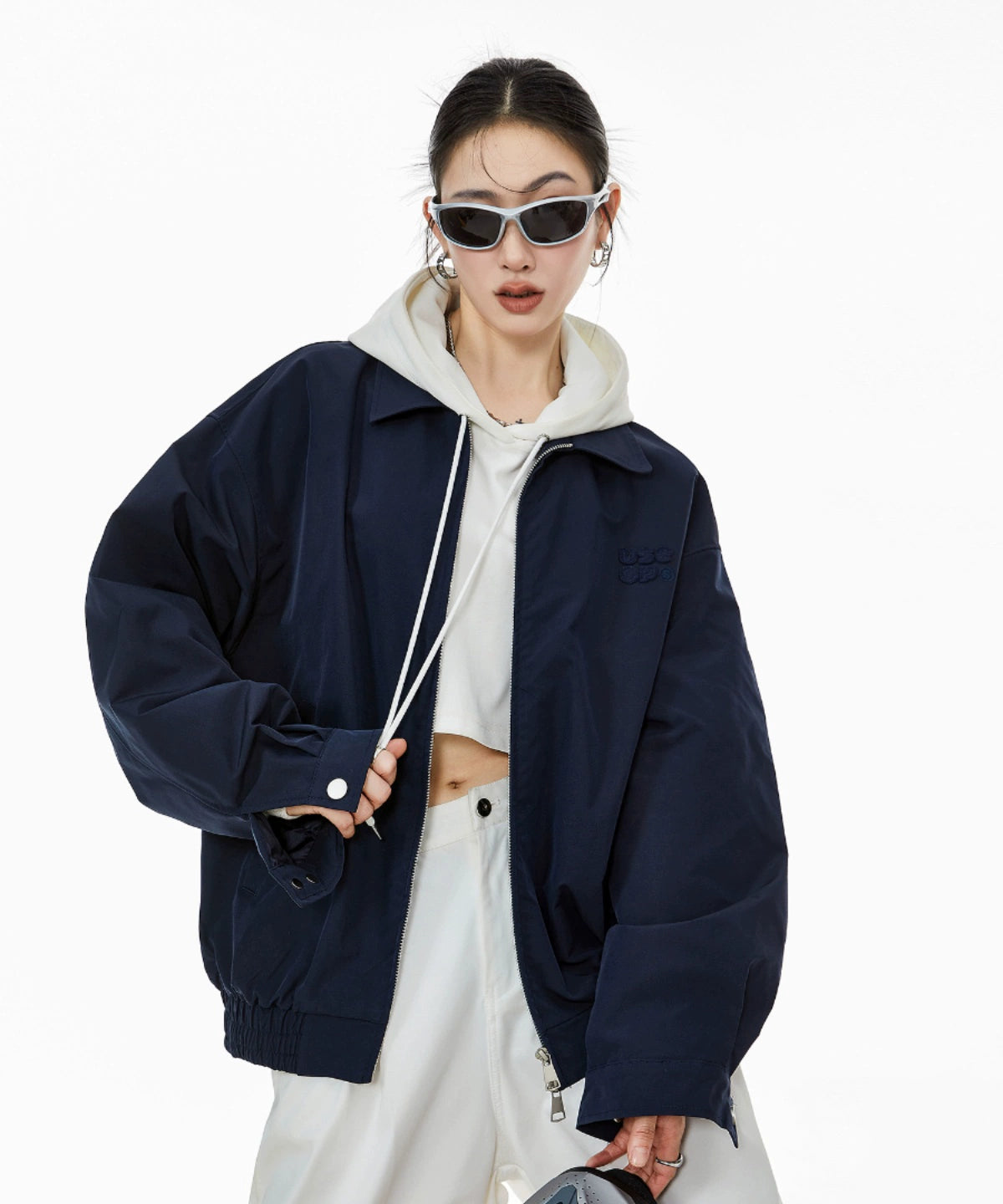 ICH MODE 美式复古拉链外套女2025秋冬新款宽松休闲工装夹克上衣