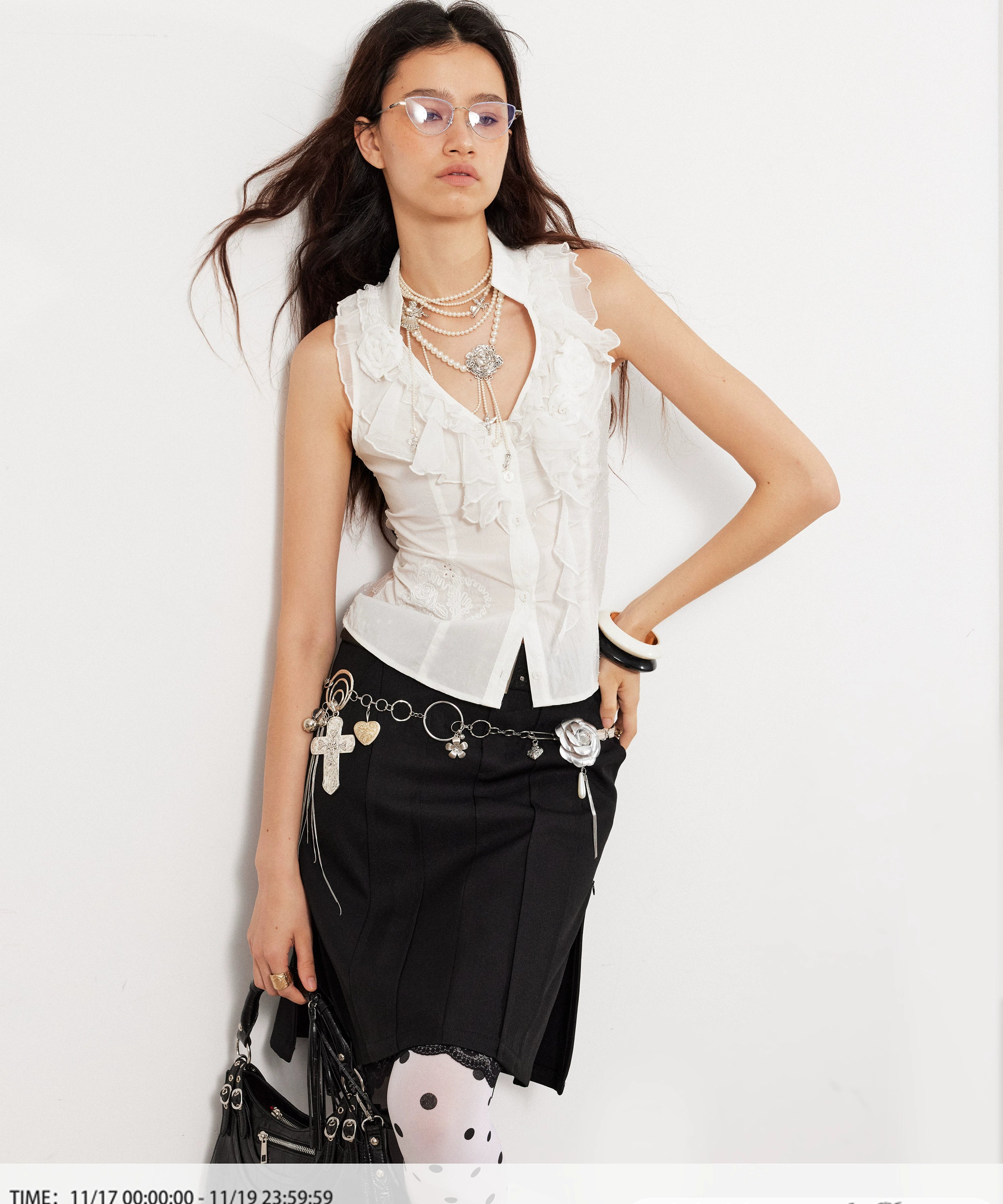 2th Desire蕾丝爱心刺绣波点玫瑰花露背外穿上衣无袖V领马甲背心