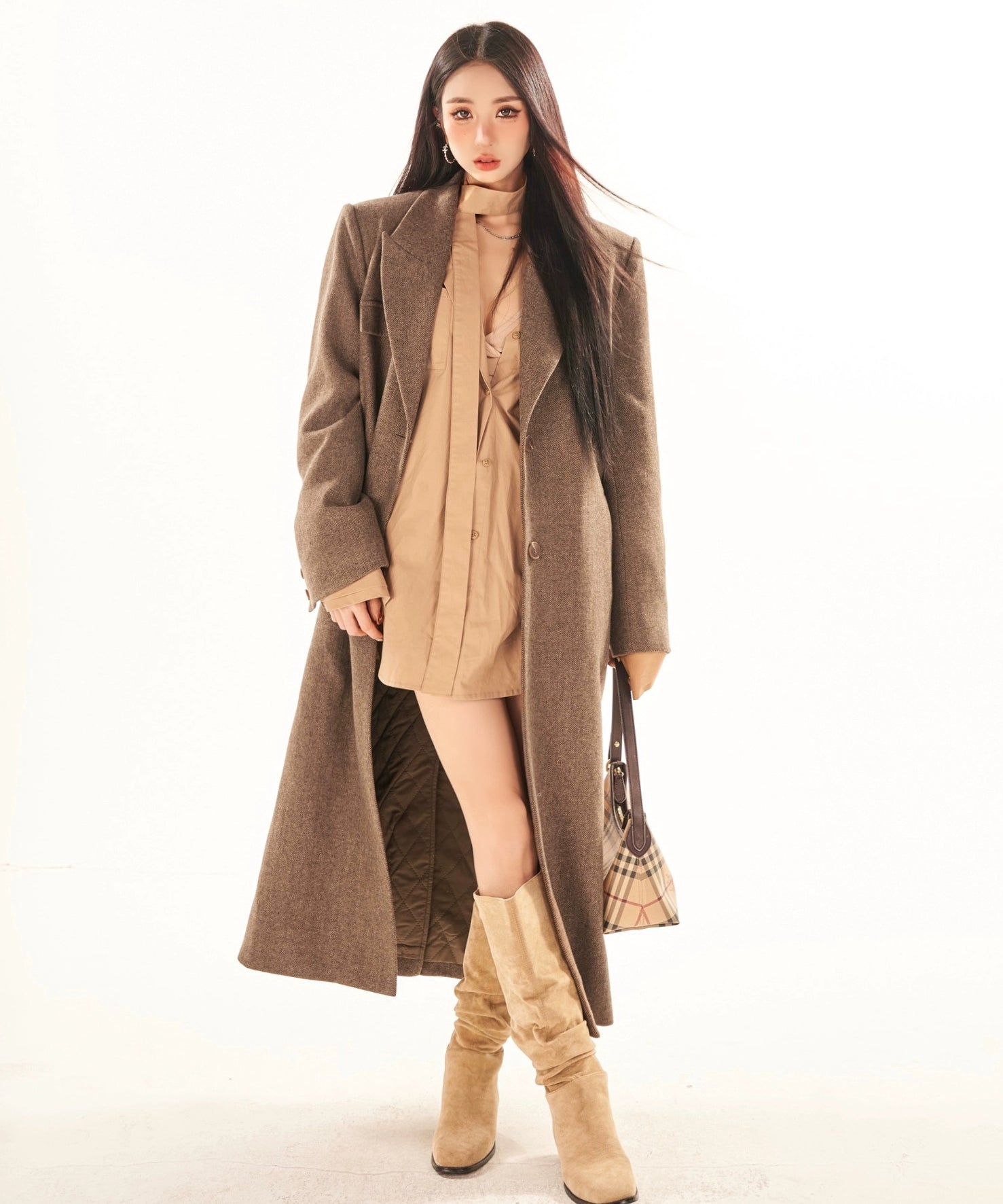 野生zerocircle灰色正肩西装式羊毛呢大衣女冬高级感加厚长款外套