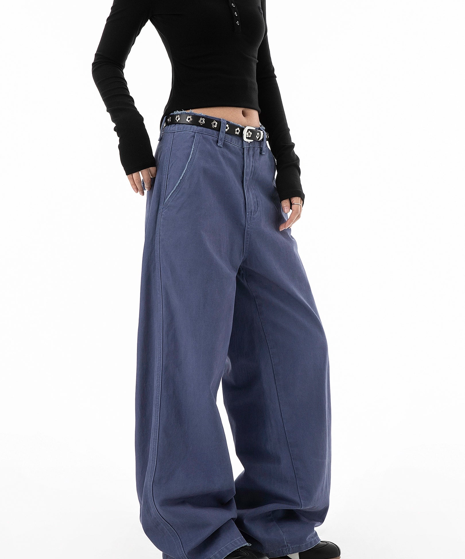 ICH MODE 美式复古水洗直筒裤女秋冬宽松阔腿裤工装休闲裤牛仔裤