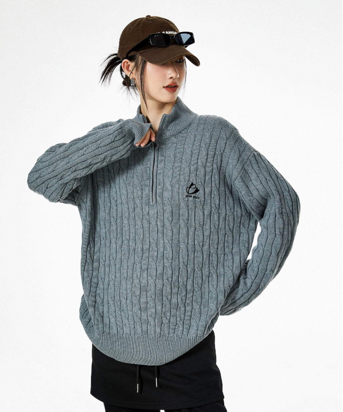 ICH MODE 美式复古半高领毛衣女秋冬季慵懒风软糯针织杉外套新款