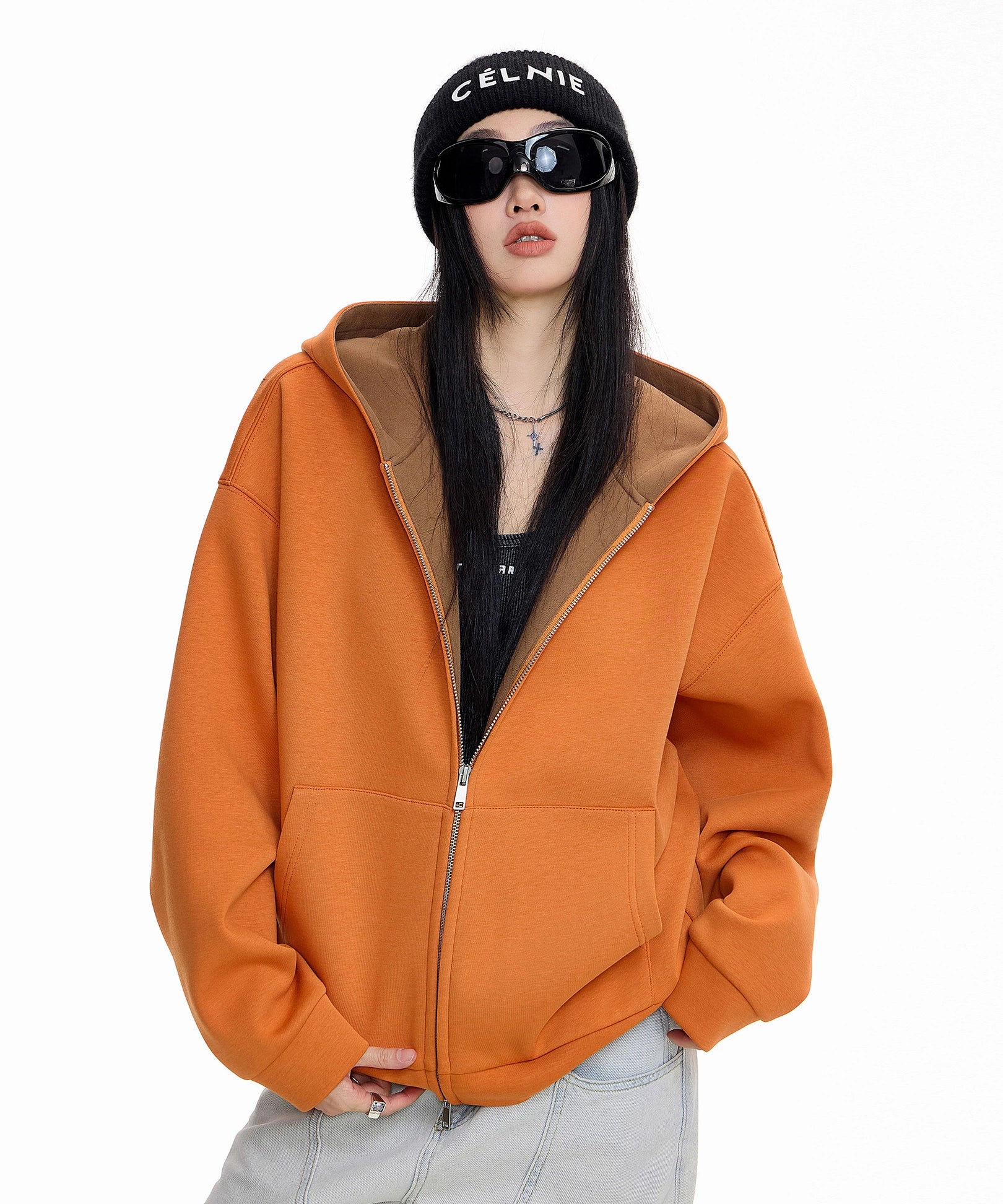 ICH MODE 美式复古开衫卫衣外套女2025新款秋冬宽松撞色连帽上衣