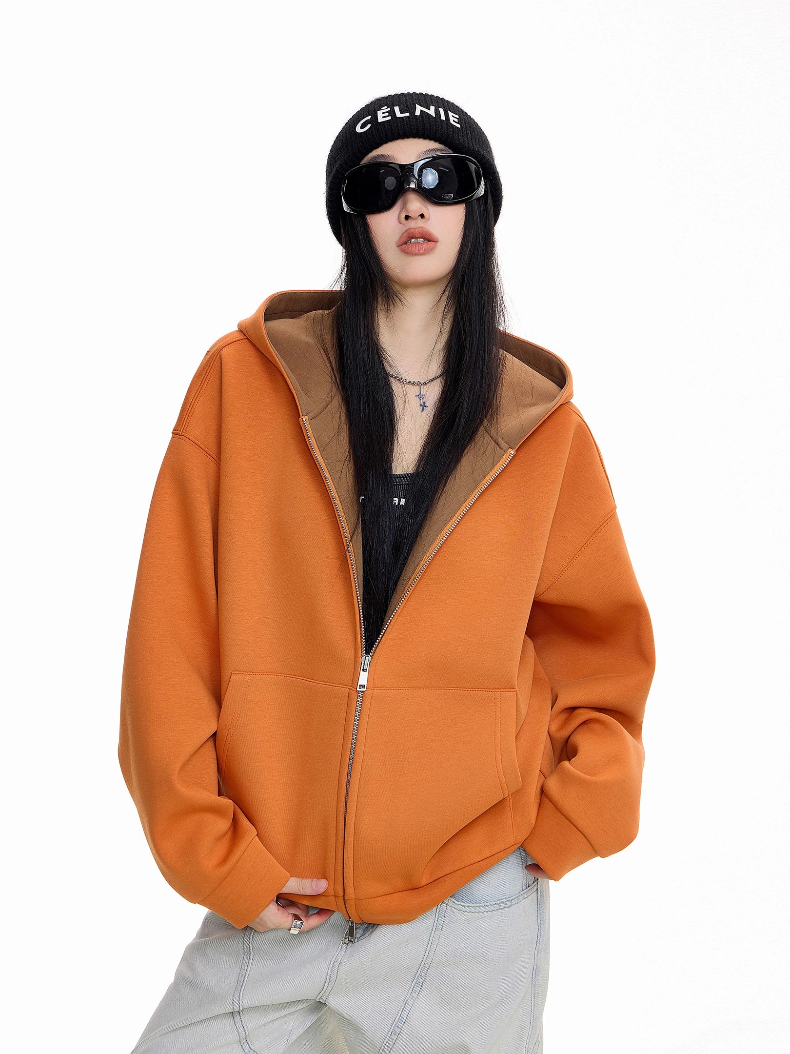 ICH MODE 美式复古开衫卫衣外套女2025新款秋冬宽松撞色连帽上衣