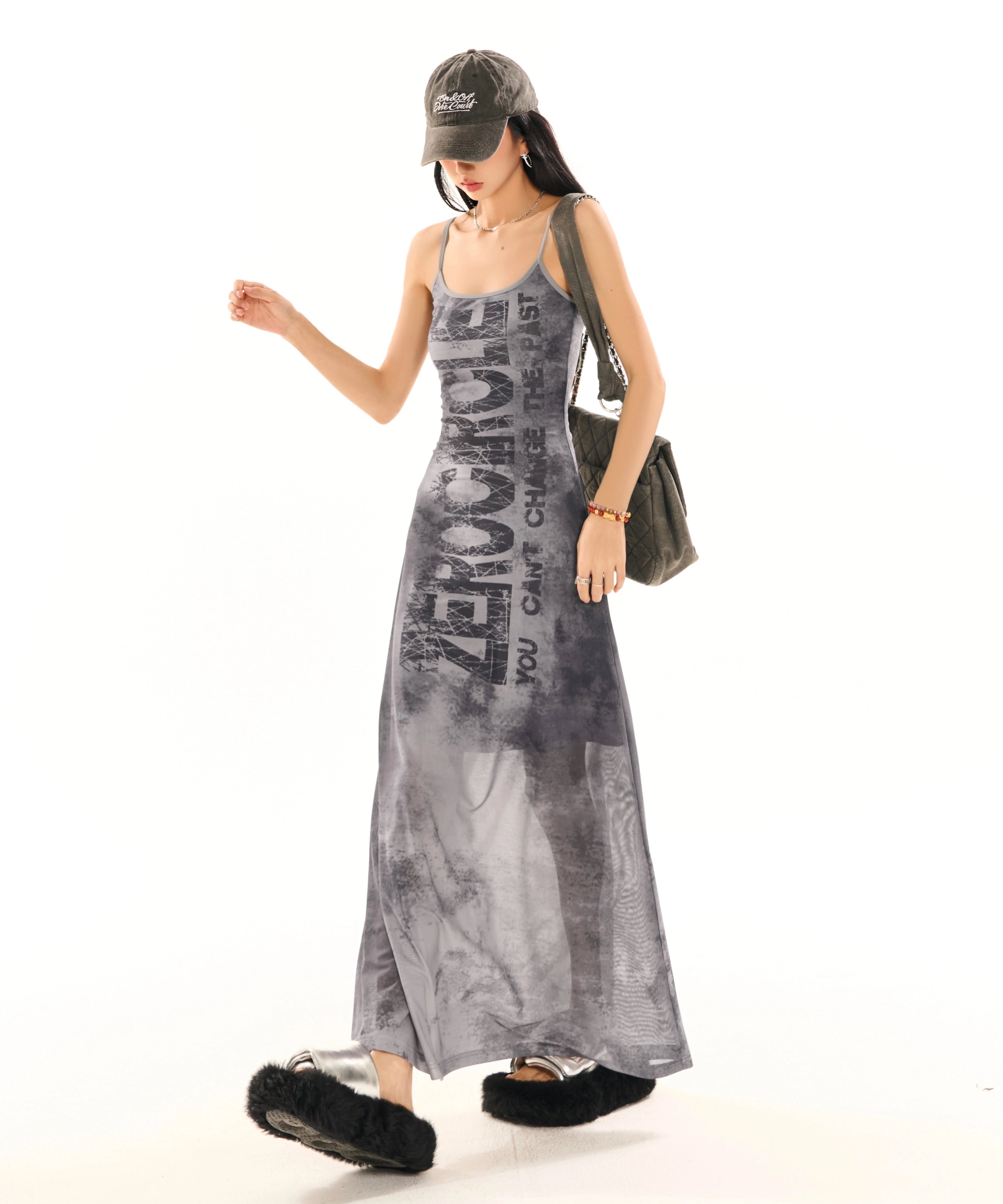 野生zerocircle扎染印花吊带连衣裙女夏季辣妹小众修身显瘦长裙子