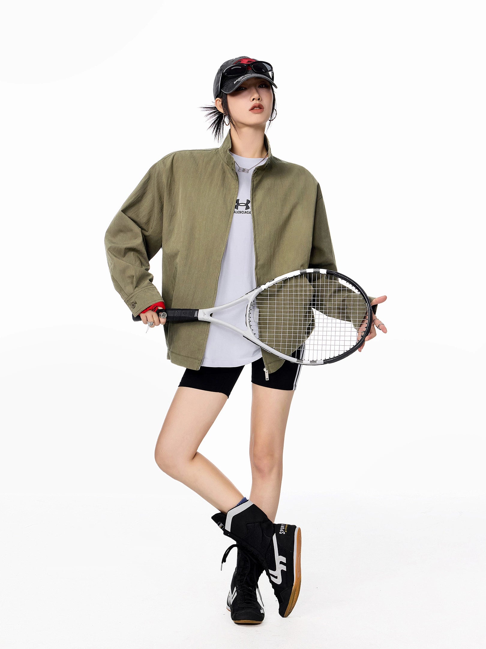 ICH MODE 美式复古休闲外套女秋冬新款宽松哈灵顿夹克工装上衣