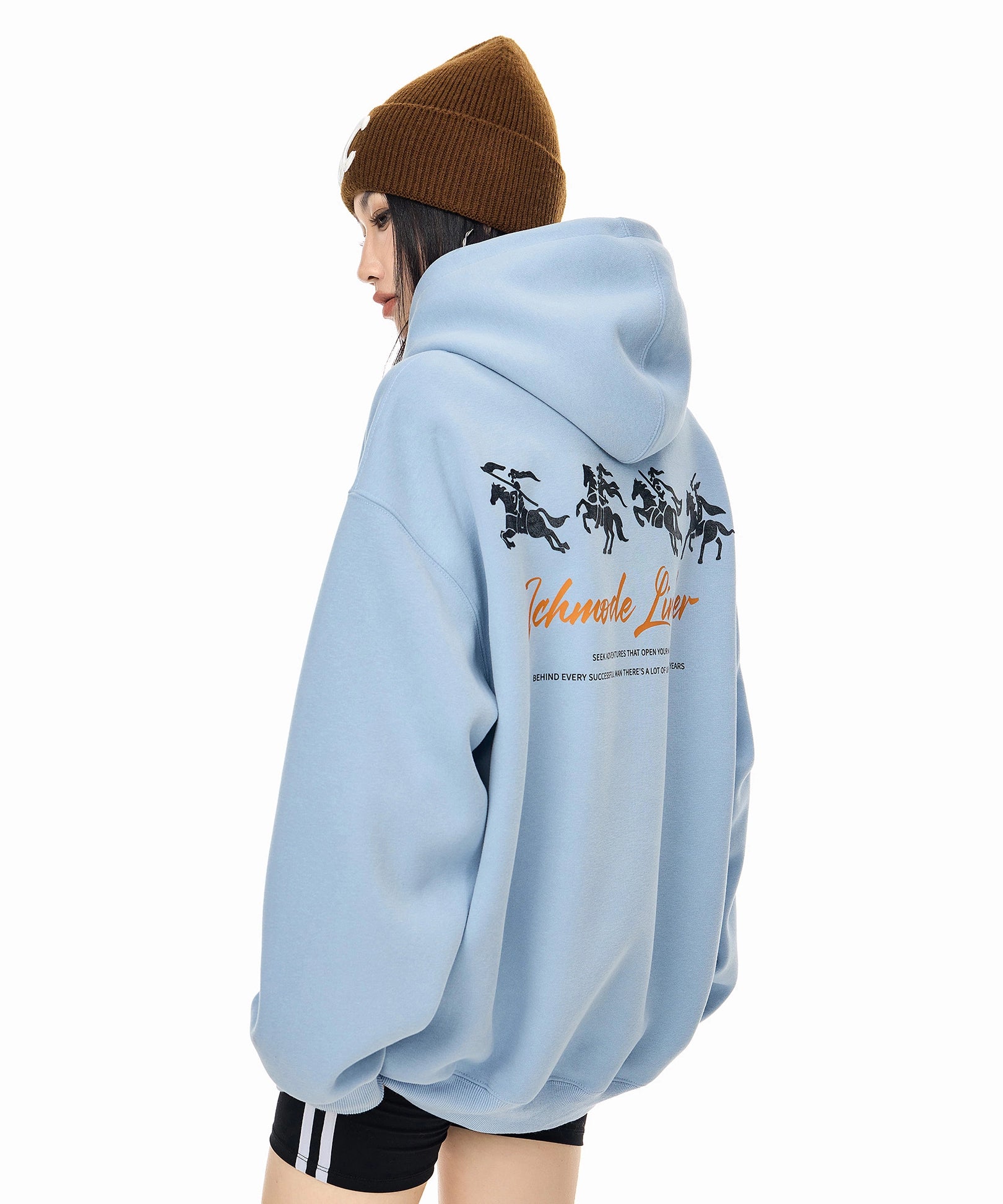 ICH MODE 美式复古印花宽松连帽卫衣女秋冬重磅上衣休闲帽衫外套