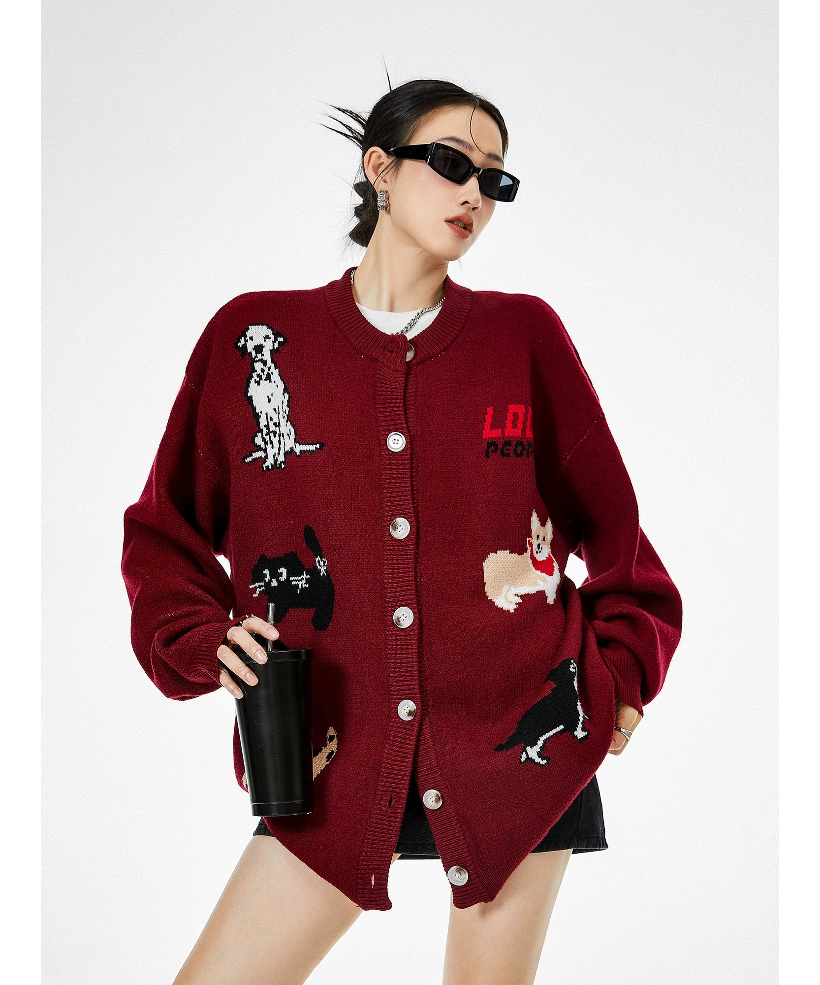 ICH MODE 美式复古小狗毛针织开衫女秋冬慵懒高级感休闲毛衣外套