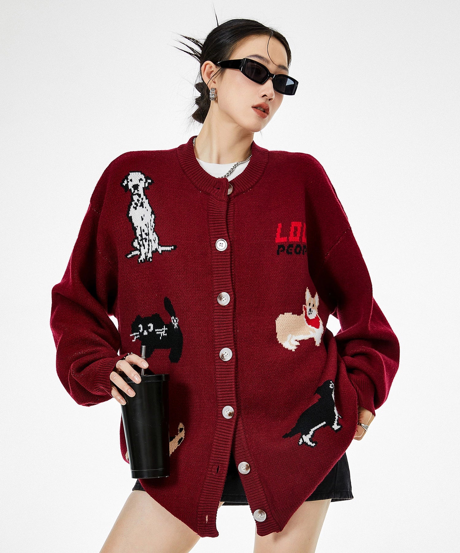 ICH MODE 美式复古小狗毛针织开衫女秋冬慵懒高级感休闲毛衣外套