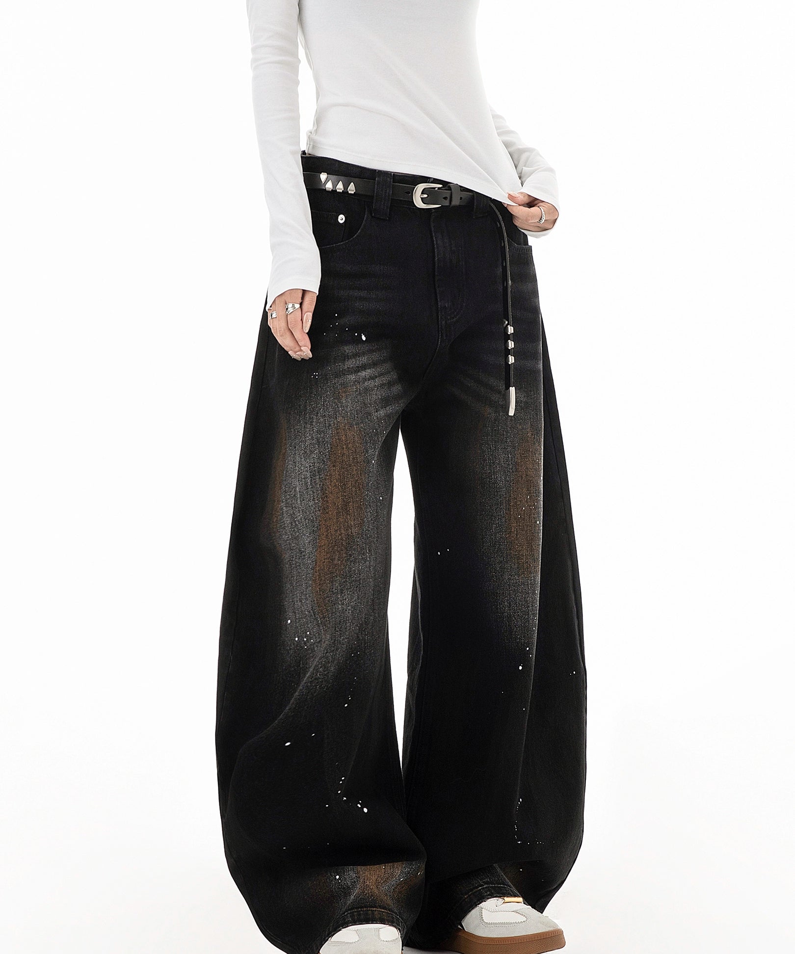 ICH MODE 美式复古做旧牛仔裤女夏季宽松直筒裤休闲阔腿弯刀裤子