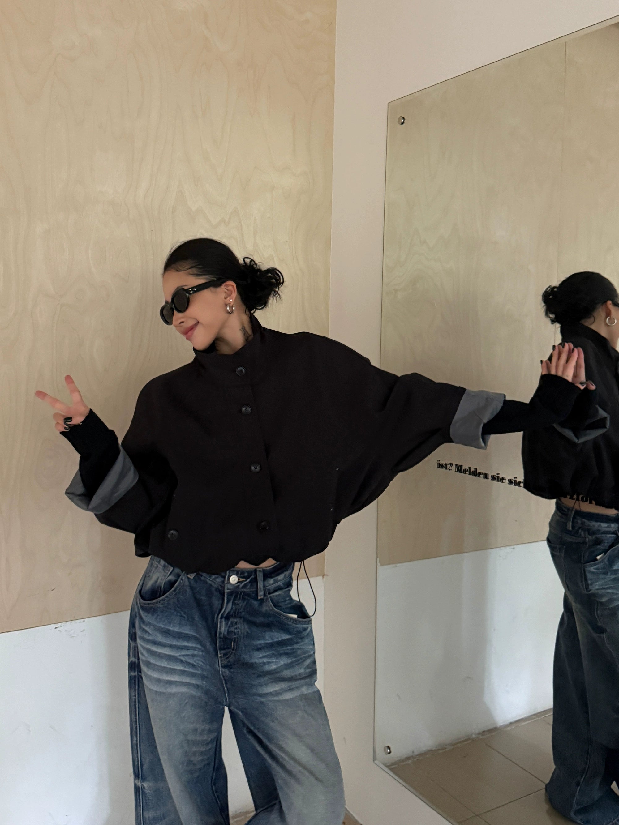 野生zero立领拼接风衣外套女秋季2025新款复古设计感宽松显瘦上衣