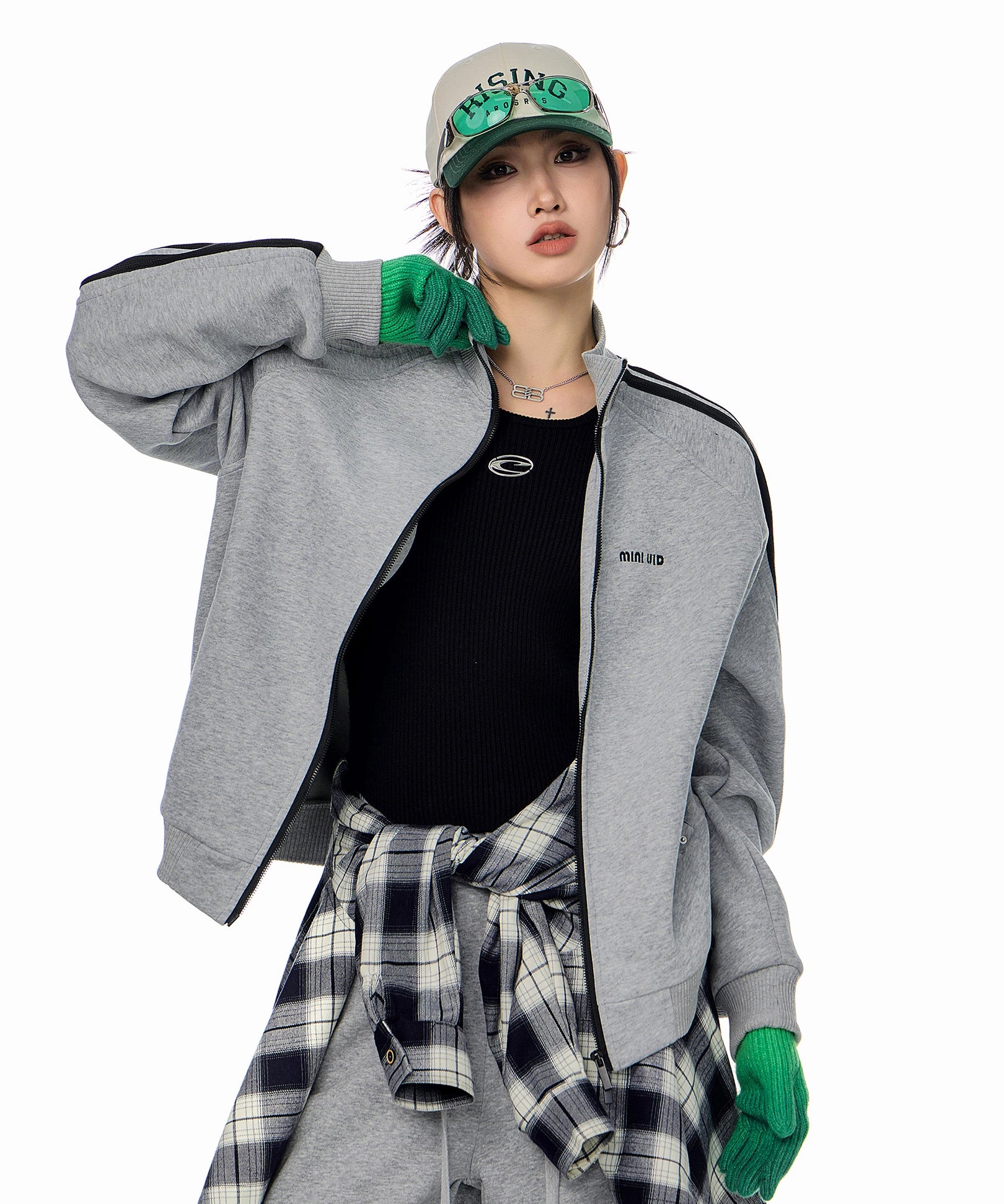 ICH MODE 美式复古卫衣外套女秋冬2025新款宽松休闲运动开衫上衣