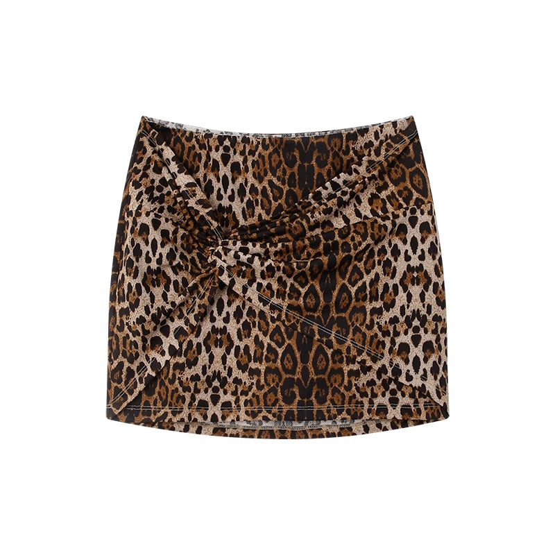 野生zero豹纹高腰半身裙女夏季设计感小众辣妹修身显瘦包臀短裙子
