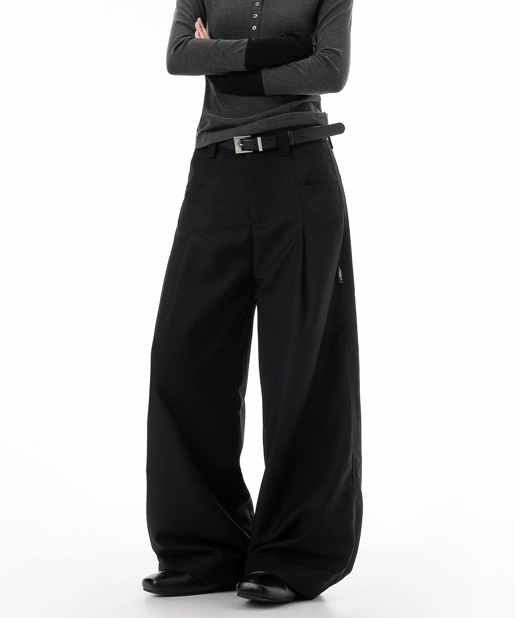 ICH MODE 美式复古刺绣休闲裤女秋冬宽松直筒裤阔腿裤垂感西装裤