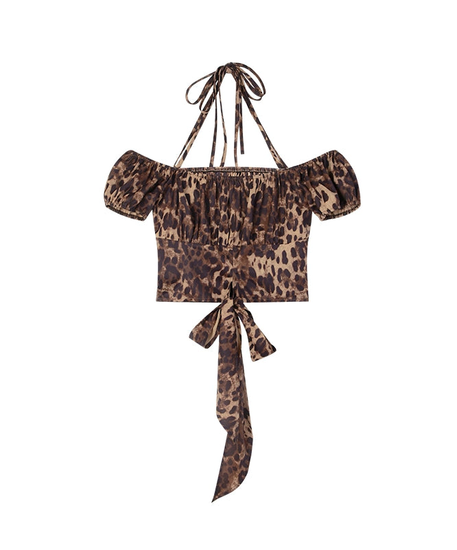 野生zero 辣妹套装裙女夏一字肩泡泡袖挂脖短款小衫上衣a字长裙子