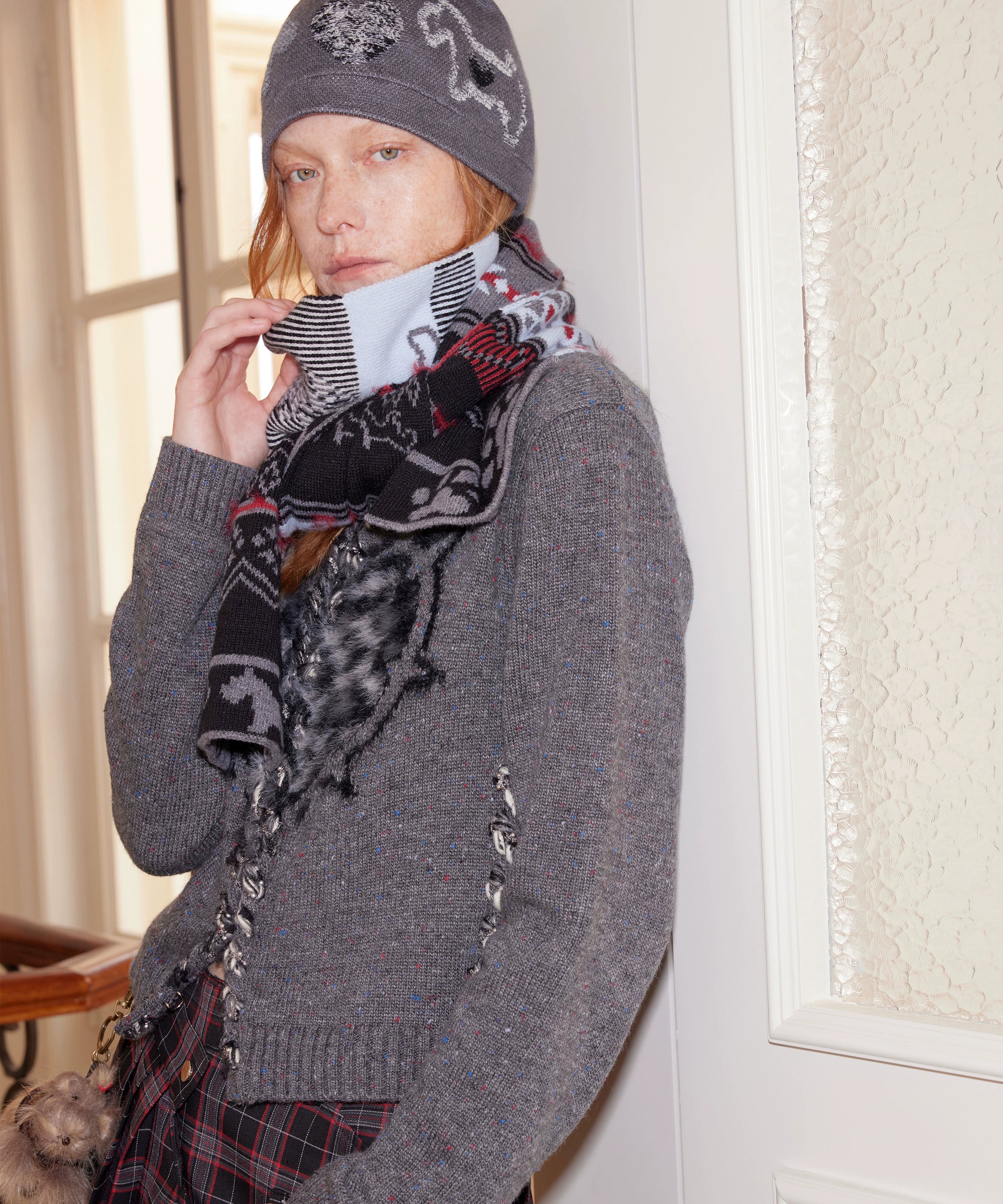 2th Desire费尔岛复古爱心提花软糯羊毛混纺两用针织保暖加厚围巾