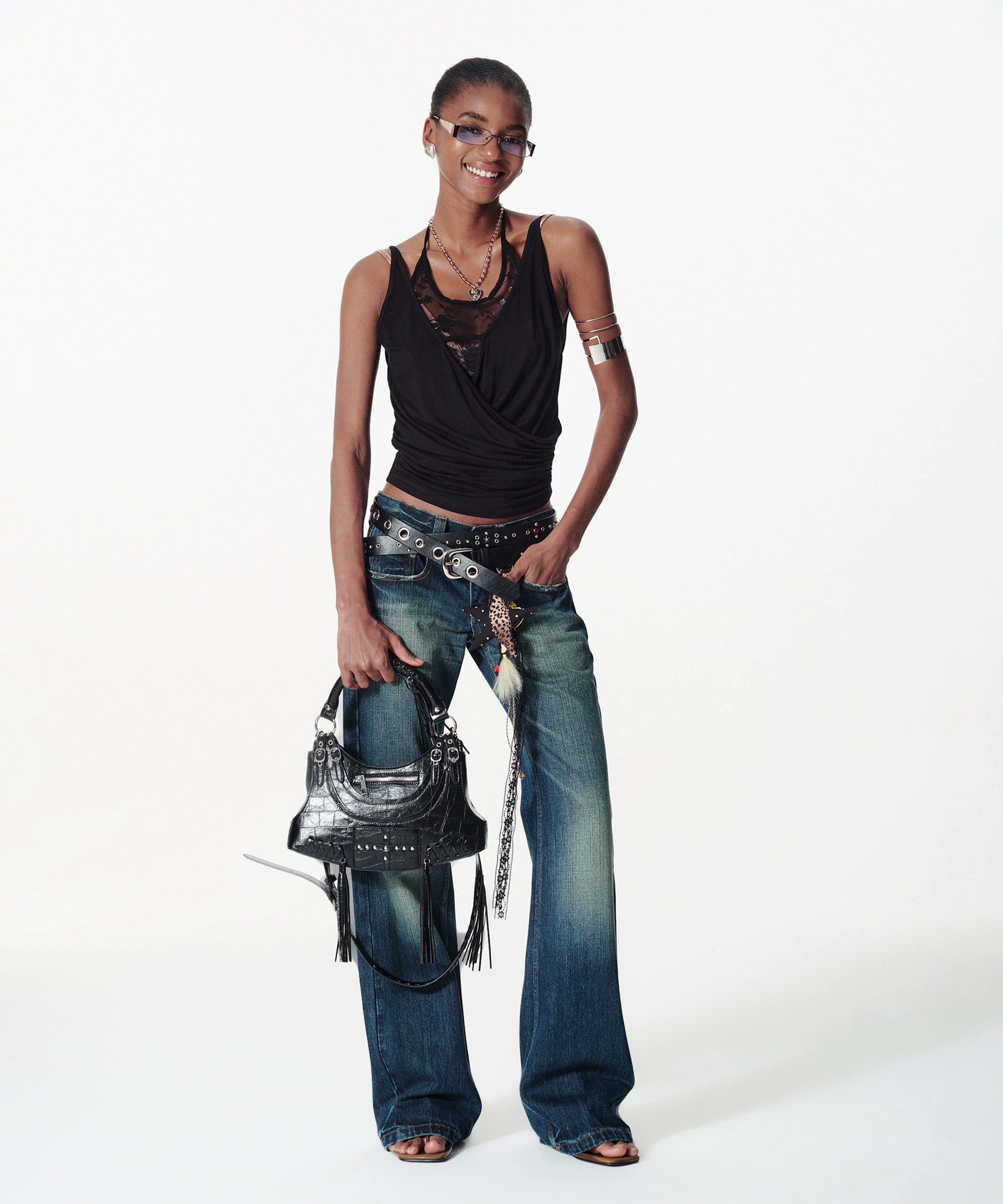 2th Desire蕾丝拼接V领解构无袖假两件露背挂脖背心荡领上衣T恤女