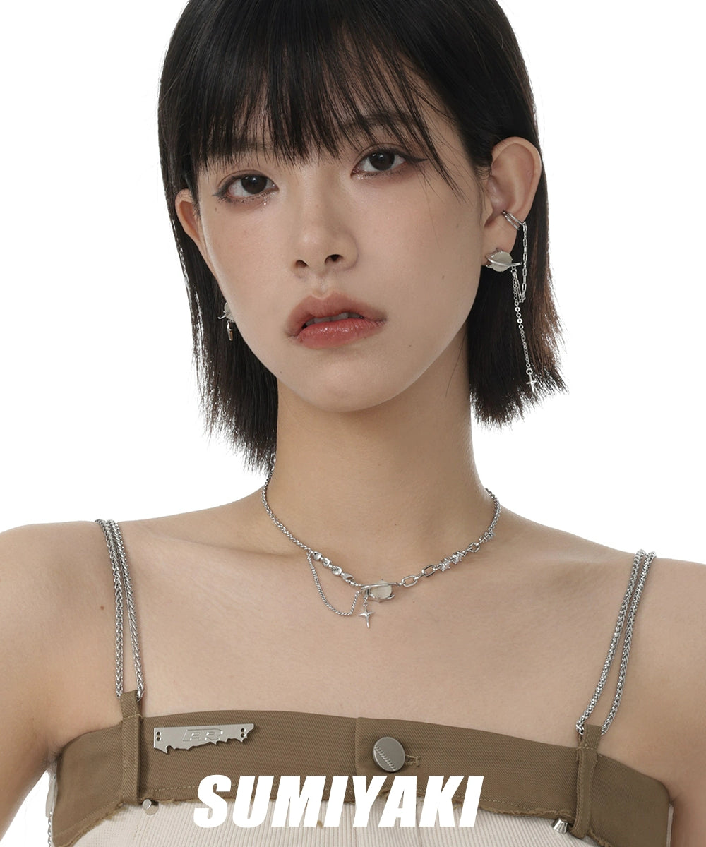 设计感十足！SUMIYAKI  原创星眼系列不对称耳环耳夹猫眼原创耳钉