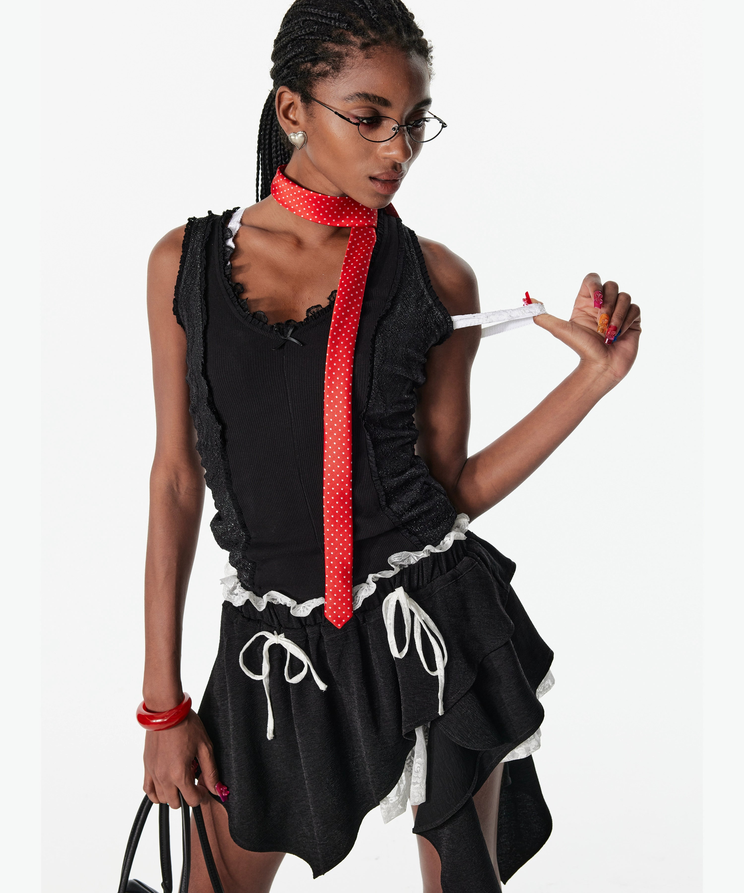 2th Desire蕾丝拼接镂空亮闪工字吊带背心弹力露背内搭外穿上衣女