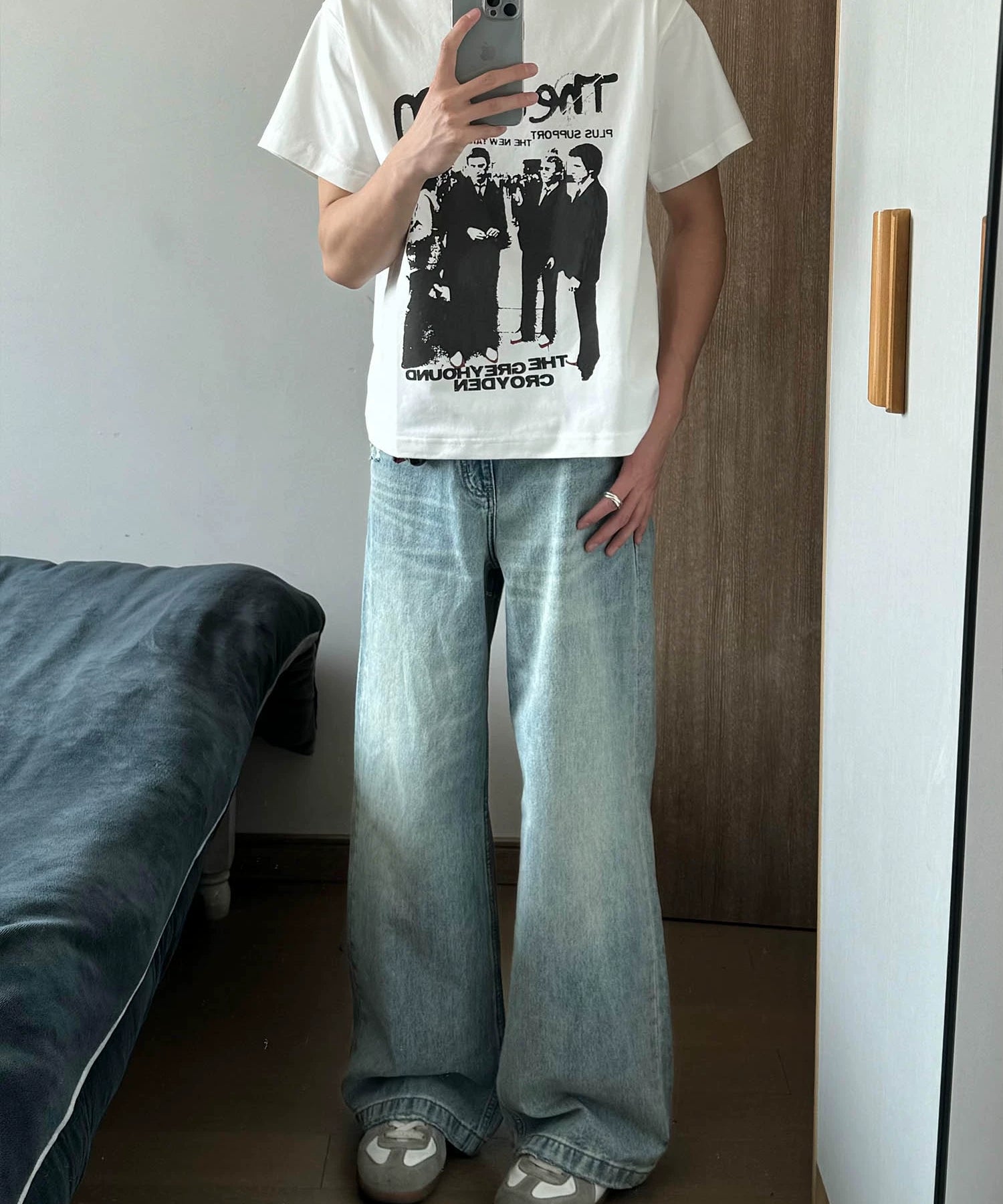 雾蓝复古水洗牛仔裤直筒休闲宽松范丞丞明星同款TERRAINCOGNITA