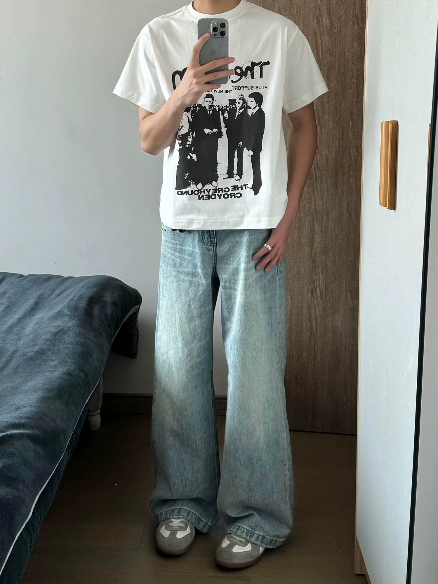 雾蓝复古水洗牛仔裤直筒休闲宽松范丞丞明星同款TERRAINCOGNITA