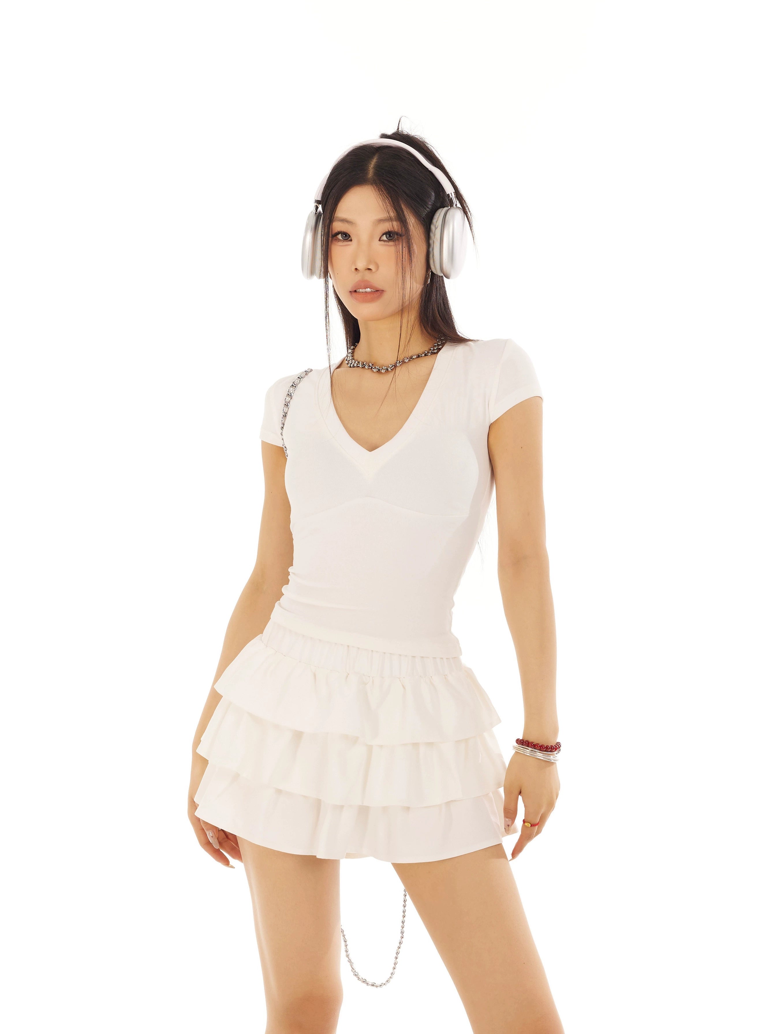 野生zerocircle 白黑红色半身裙女春夏辣妹小众a字显瘦蛋糕短裙子