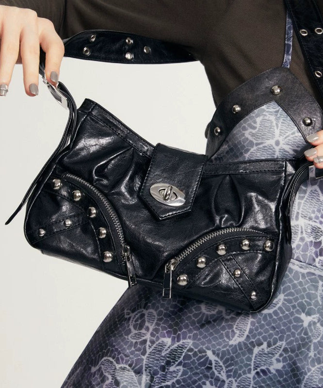 2th Desire原创辣妹黑色托特包棕色腋下包复古y2k包包皮包斜挎包