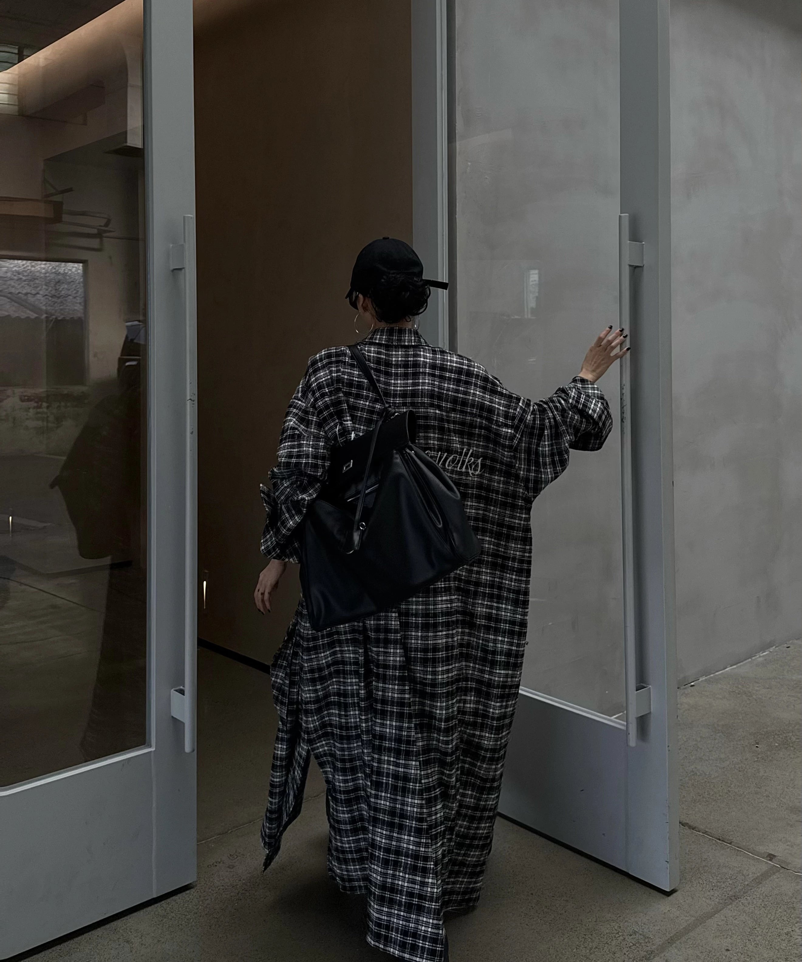 野生zero 格纹长款廓形衬衫女秋季新款美式复古磨毛休闲宽松外套